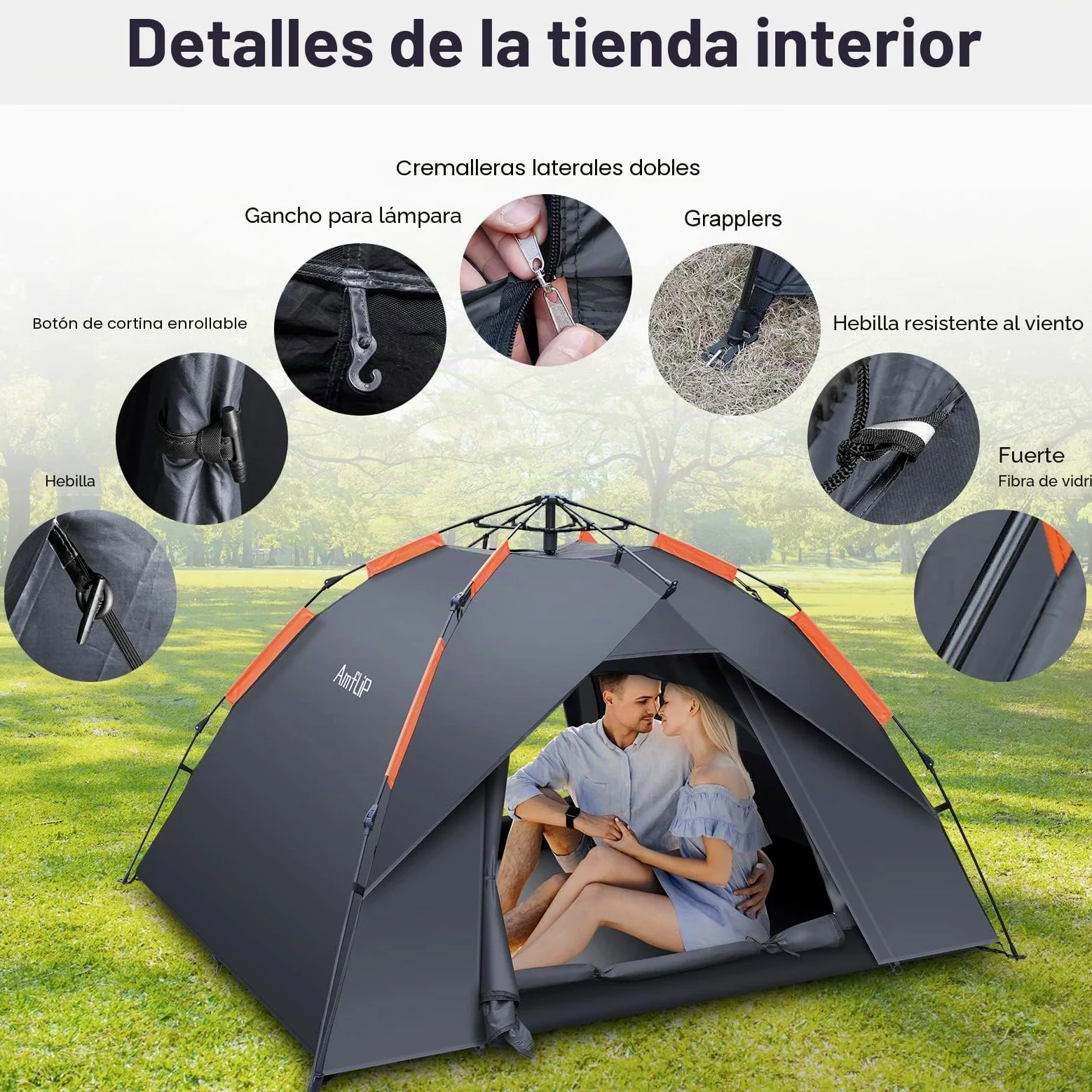 Amflip Tienda de Campaña Automática para 3 Hombre Personas, Tienda de Camping Carpa Interior y Exterior 2 en 1, Anti Impermeable Viento, Puerta Doble para Senderismo Escalada al Aire Libre Viaje