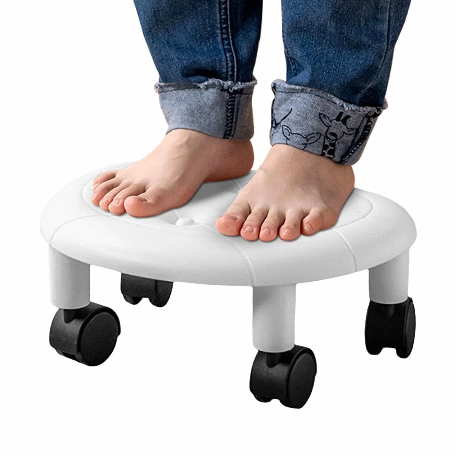 Silla de Ruedas Baja Giratoria 360° para Belleza, Salón de Uñas, Spa