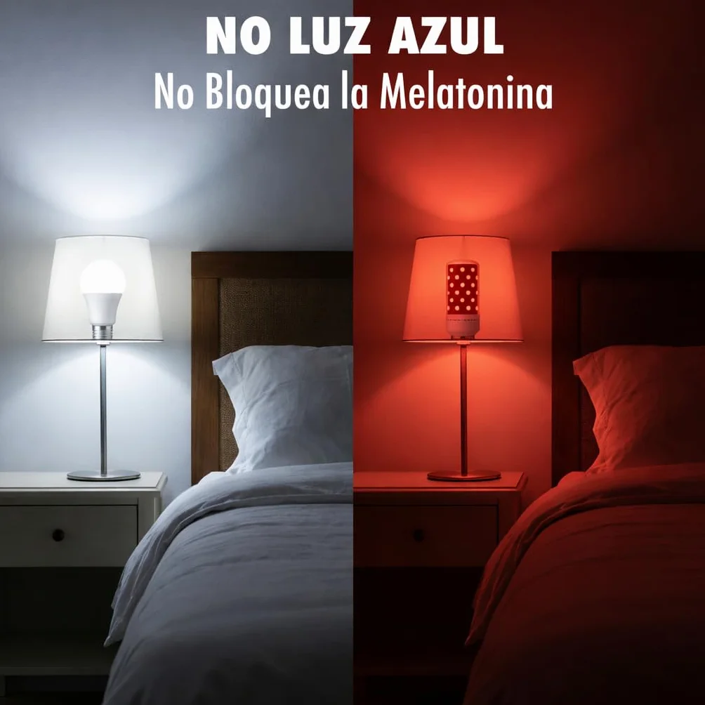 Bombilla Luz Roja Nocturna Melatonina E27 E14 Pack 2 Sin Luz Azul ni Flicker