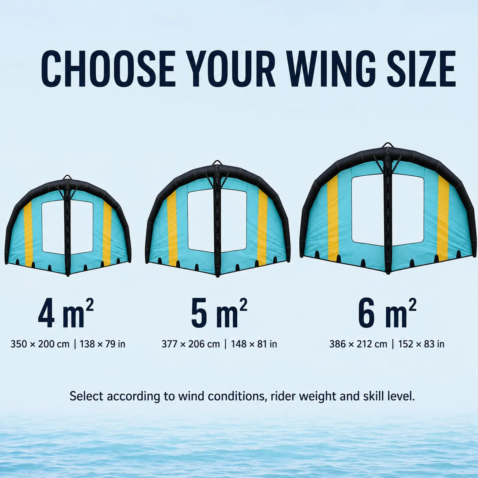 Ala de Surf Hinchable Portátil para Wing Foil y Deportes Acuáticos | Poliéster y TPU, Correa Incluida, Tres Tamaños Disponibles, Montaje Sencillo y Transporte Compacto