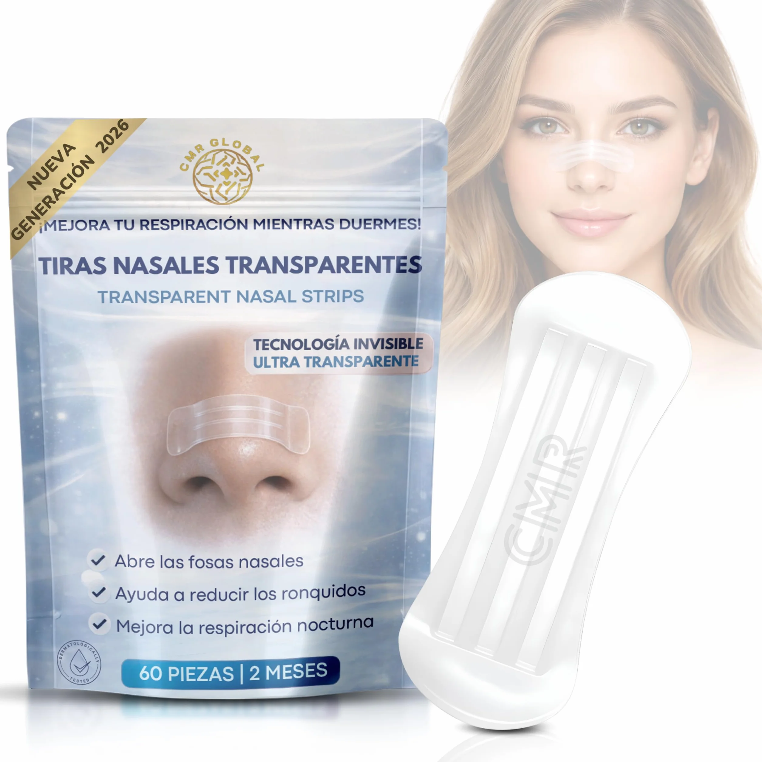 Tiras Nasales Deportivas Premium 60 Unidades Antironquidos Transparentes