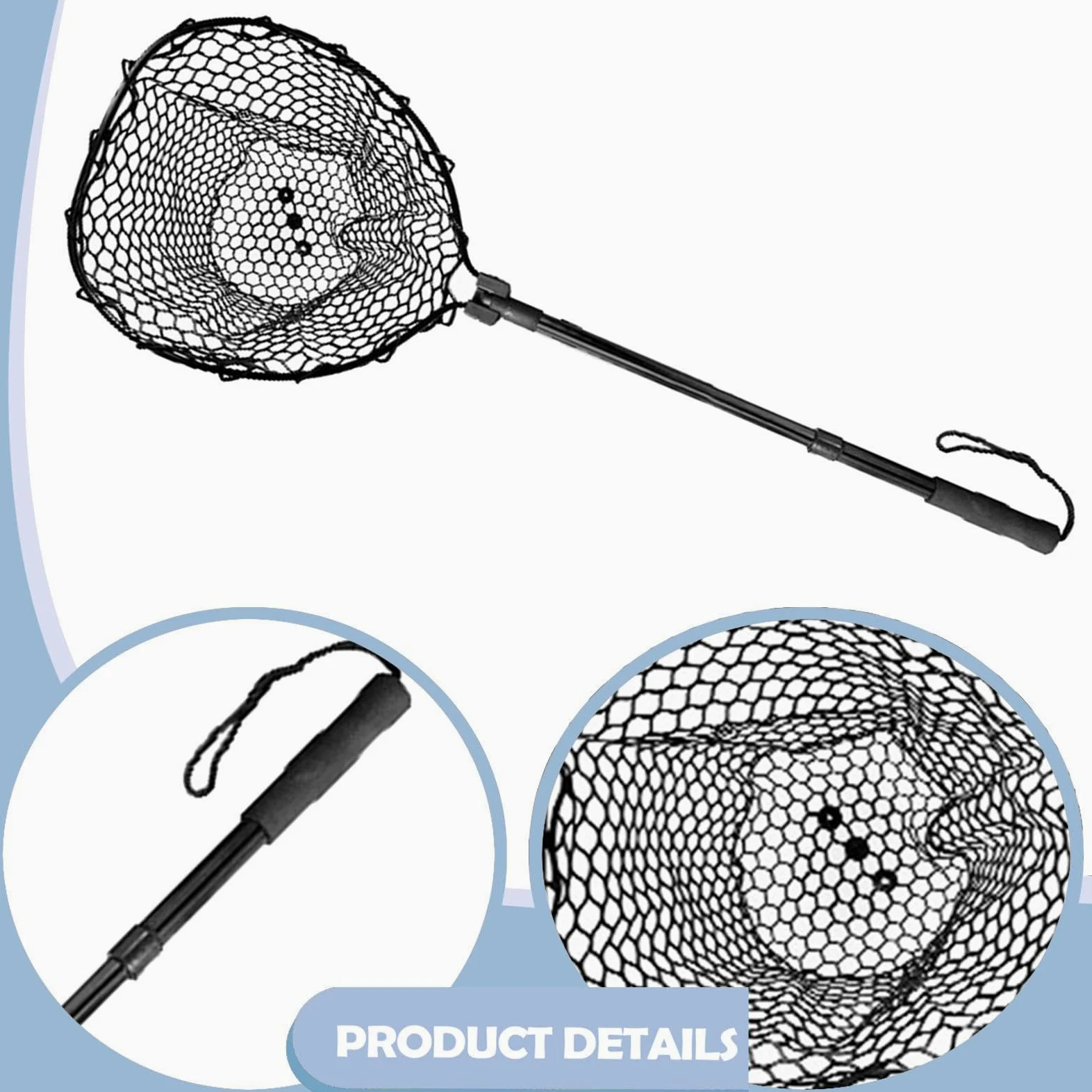 Red para Pesca Plegable Telescópica con Marco de Aluminio Malla de Silicona Suave Y Profunda Mango EVA Cómodo Adecuada para Pesca Deportiva Uso en Lag