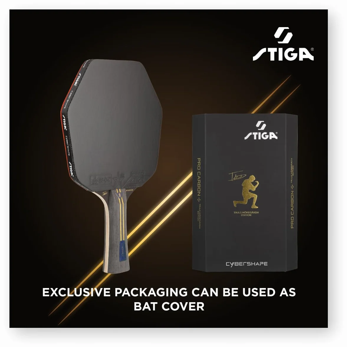 STIGA Pro Carbon Plus Cybershape Truls Edition Pala de Tenis de Mesa, 5 Estrellas; Sweet Spot Optimizado más Grande, Touch Carbon Technology, Goma STAR5 Aprobada por la ITTF, para Jugadores Ofensivos