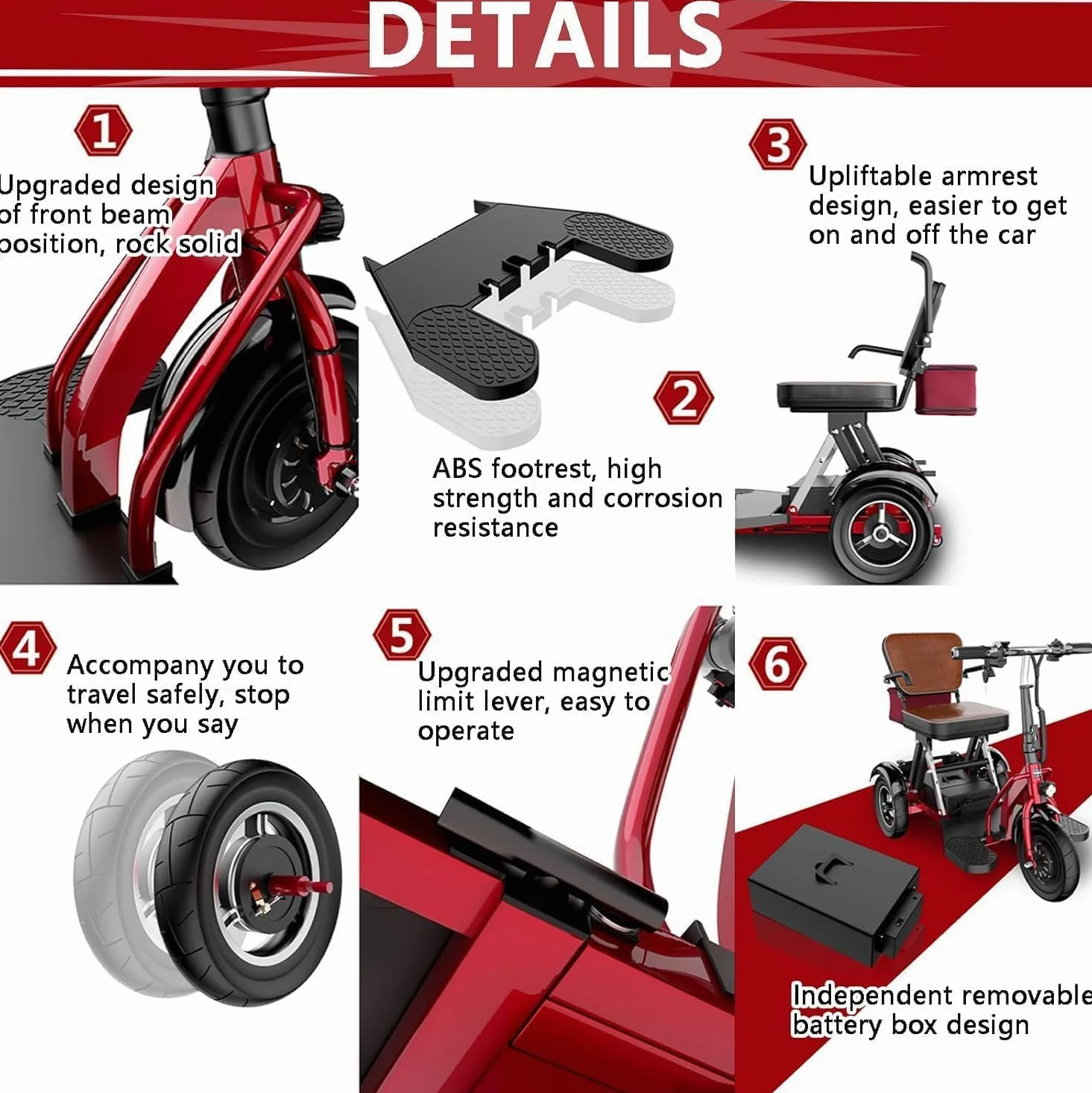 Scooter De Movilidad Eléctrico para Personas Mayores Plegable De 3 Ruedas con Asiento para Pasajero Incluye Cargador, Cesta Scooter De 3 Ruedas para Ascensores y Pasillos