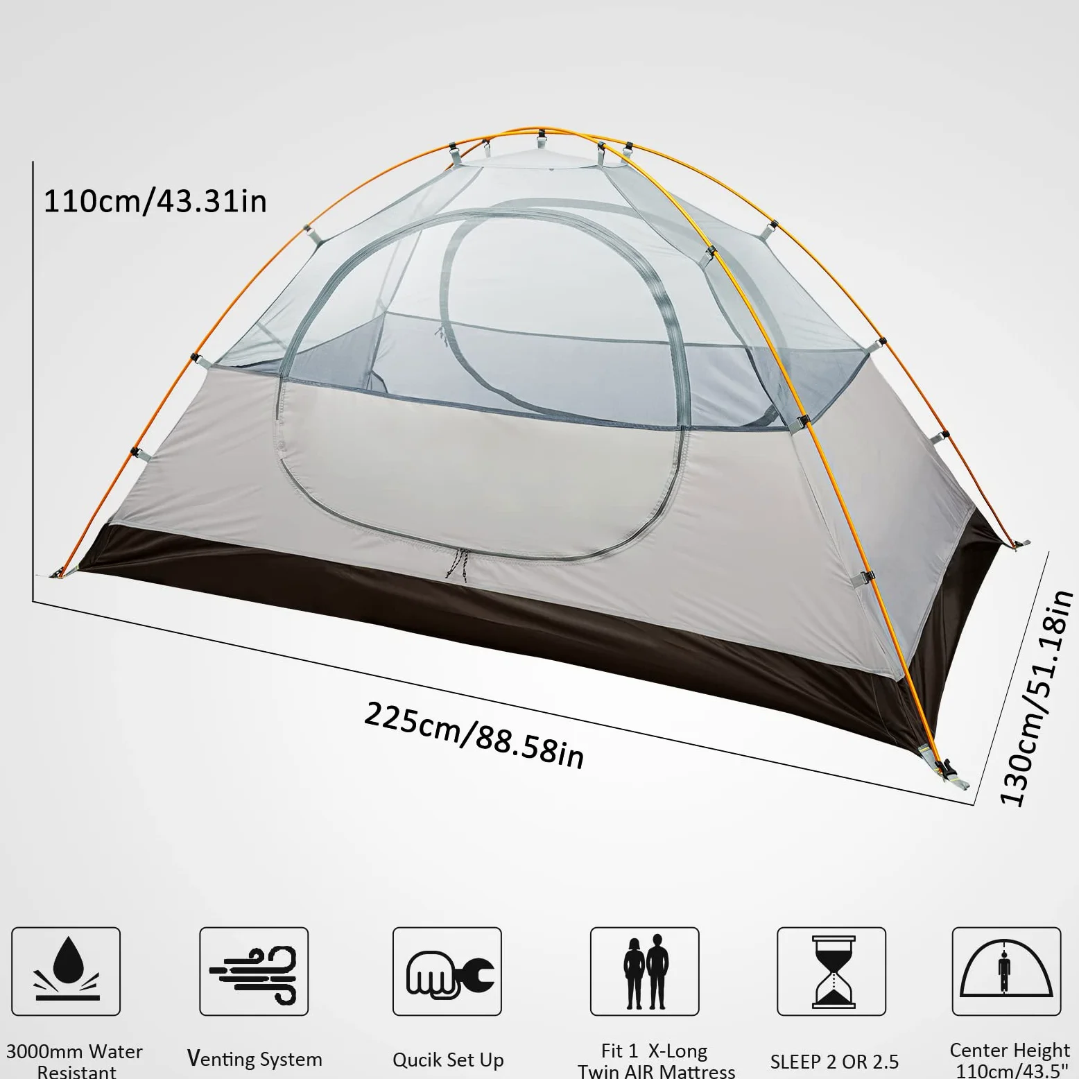 Bessport Tienda de campaña para 1/2 persona, impermeable, dos puertas, fácil instalación, ligera para exteriores, senderismo, montañismo, viajes