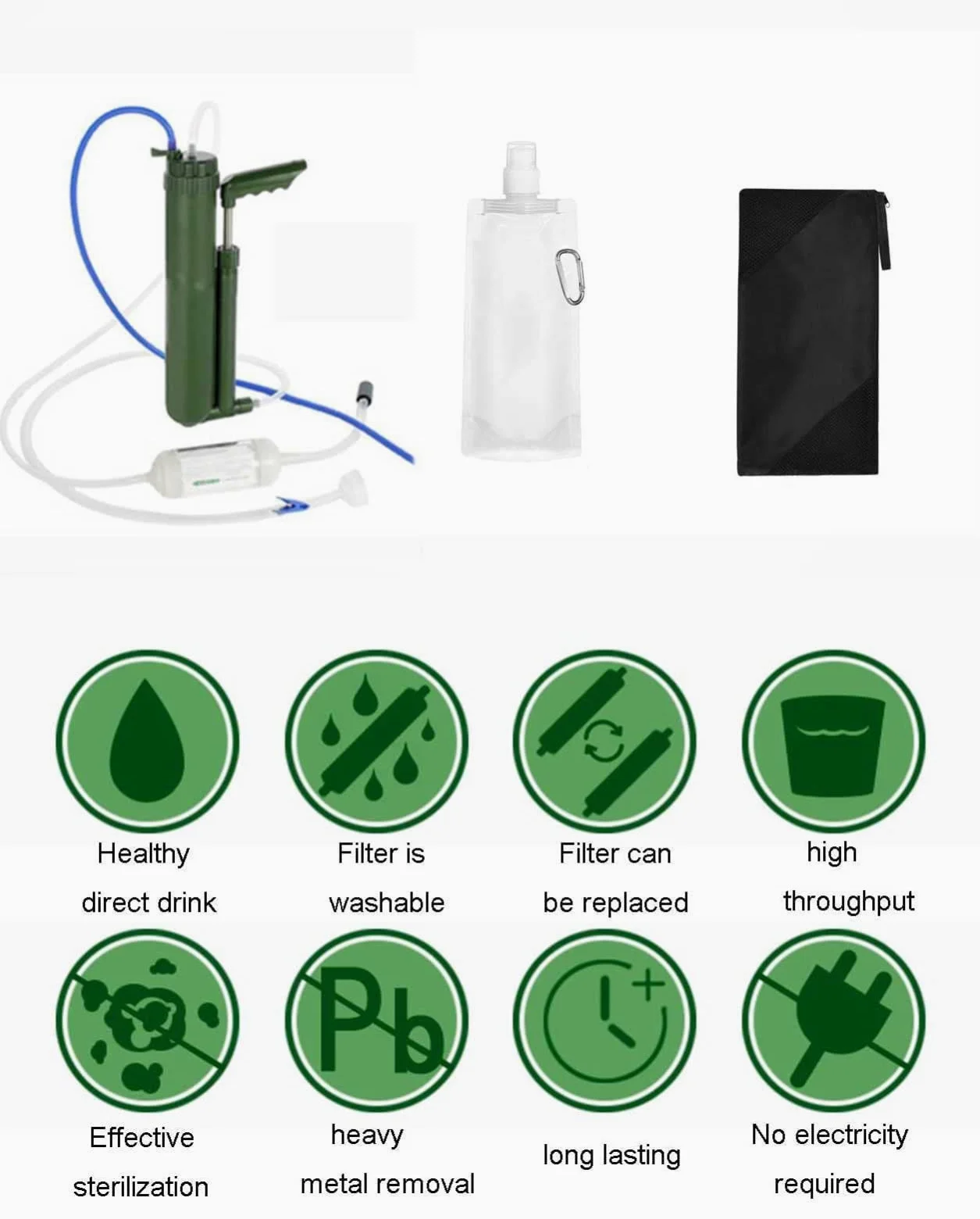 Sistema de Filtración de Agua Purificador de Paja, Filtro de Agua para Camping, Purificador de Agua Portátil para Emergencia Supervivencia Acampada Viaje