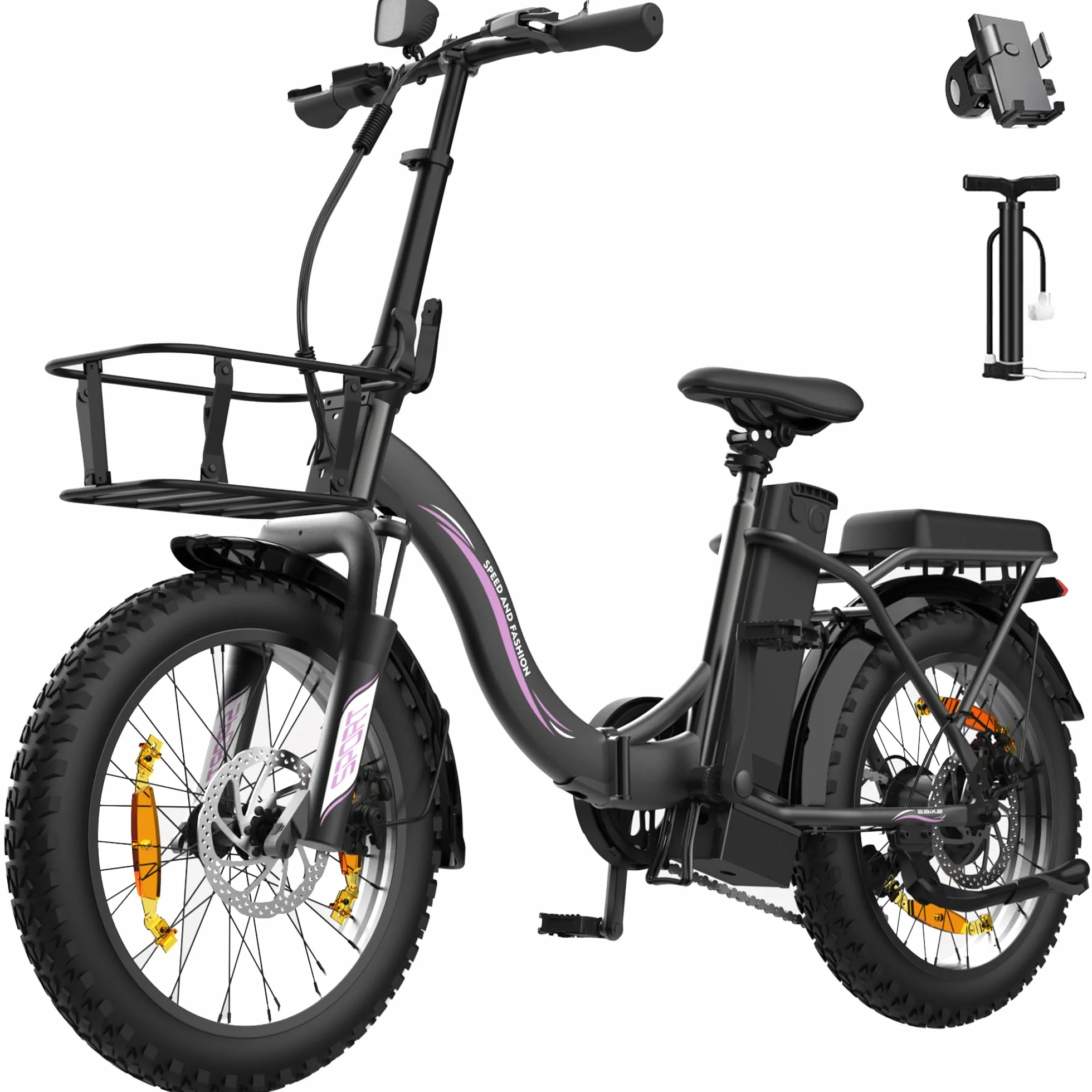 Bici Eléctrica para Adultos, 250W Bicicleta Eléctrica Plegable con 36V 13AH Batería Extraíble, Velocidad 25KM/H y Alcance 100KM, 20“ * 3.0” Fat Tyre E-Bikes para Viajeros Urbanos