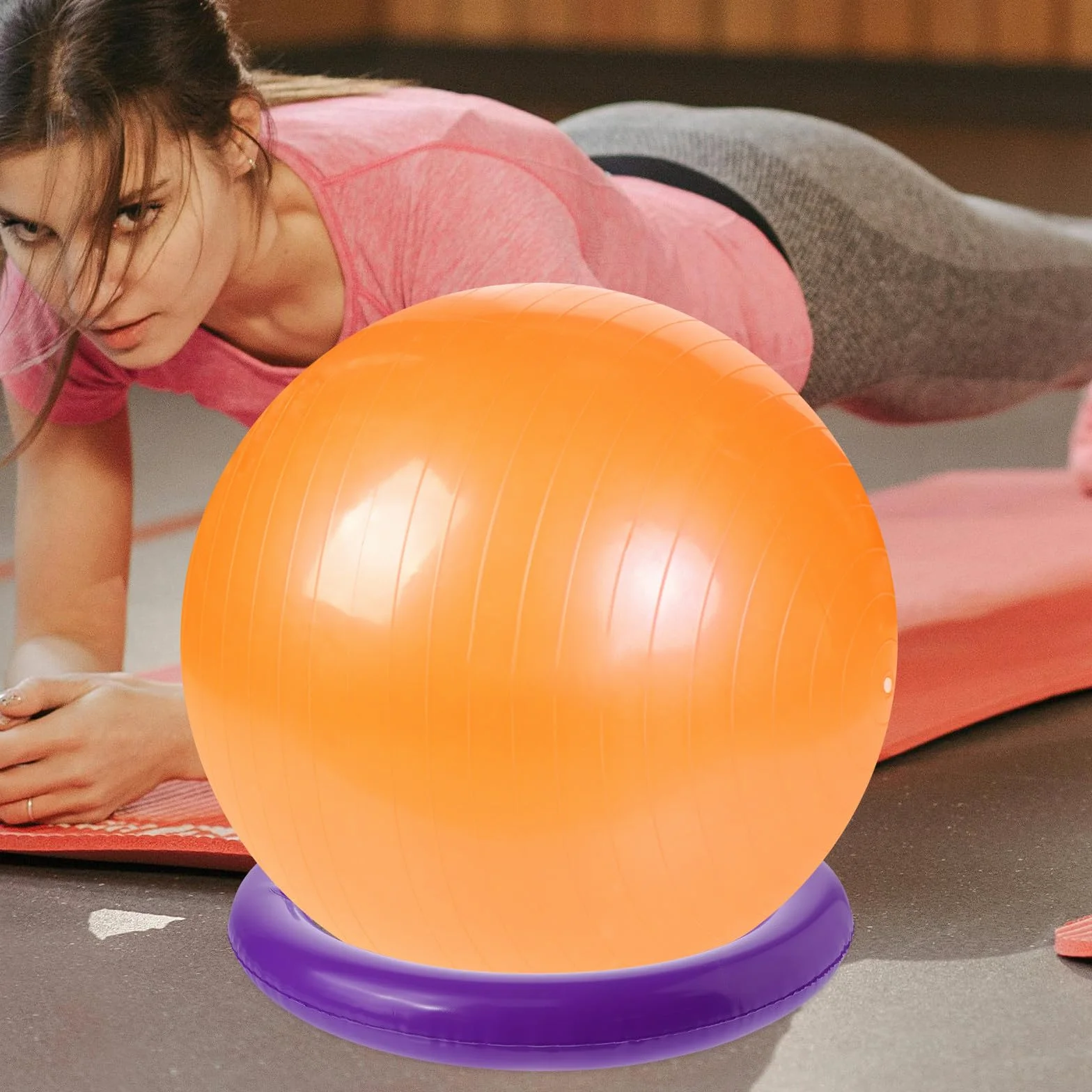 MAGICLULU Soporte Balón de Pilates Diseño de Anillo Fijador para Pelota de Yoga de PVC Púrpura, Base Redonda Estable y Fácil de Limpiar para Ejercicio y Entrenamiento