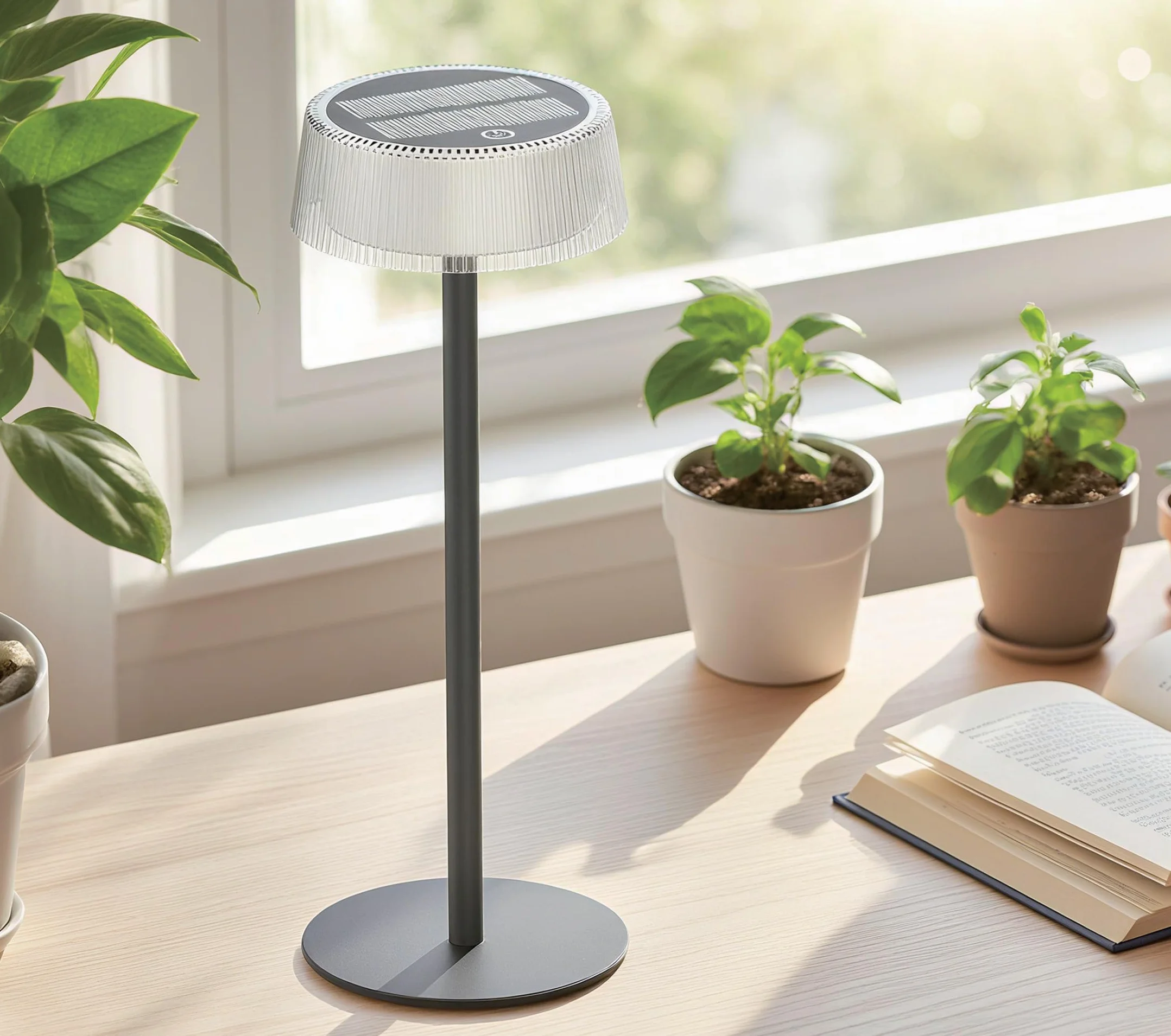 Lámpara de Mesa LED Inalámbrica Recargable 4000 mAh Solar USB-C Táctil 3 Temperaturas IP65 Exterior Terraza Jardín