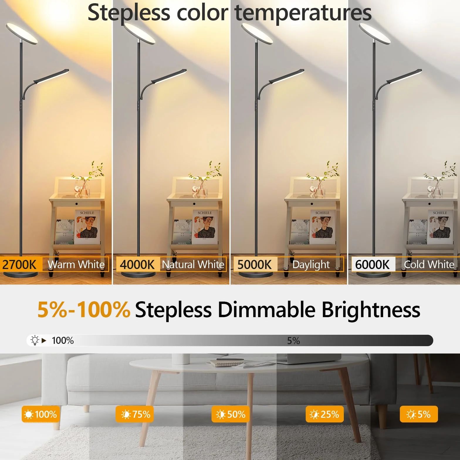 Lámpara de Pie LED Regulable 42W 4000LM 2700K-6500K Control Remoto Táctil