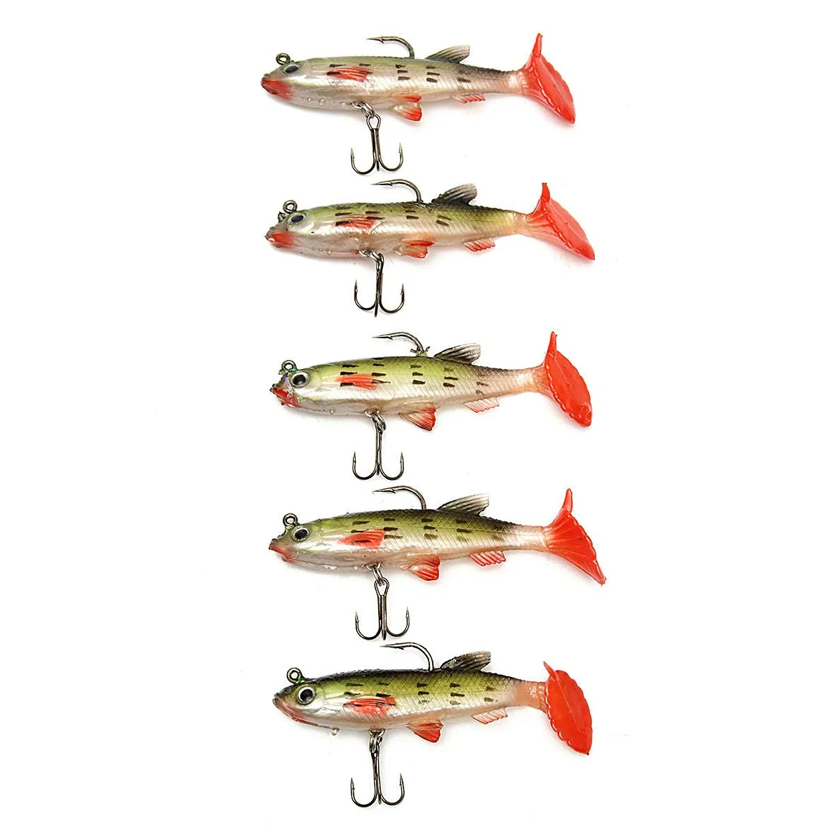 Cebos Artificiales 5pcs 8.5cm Flabby Silicona Minnow Bait Cabeza de Plomo Pesca Alare Aparejo abrupto Gancho Señuelos de Pesca