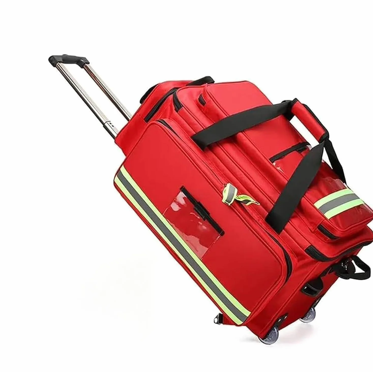 Botiquín de primeros auxilios portátil for exteriores, botiquín de primeros auxilios con ruedas, compartimentos extraíbles y varilla telescópica, Peso 5 kg, for viajes y excursiones