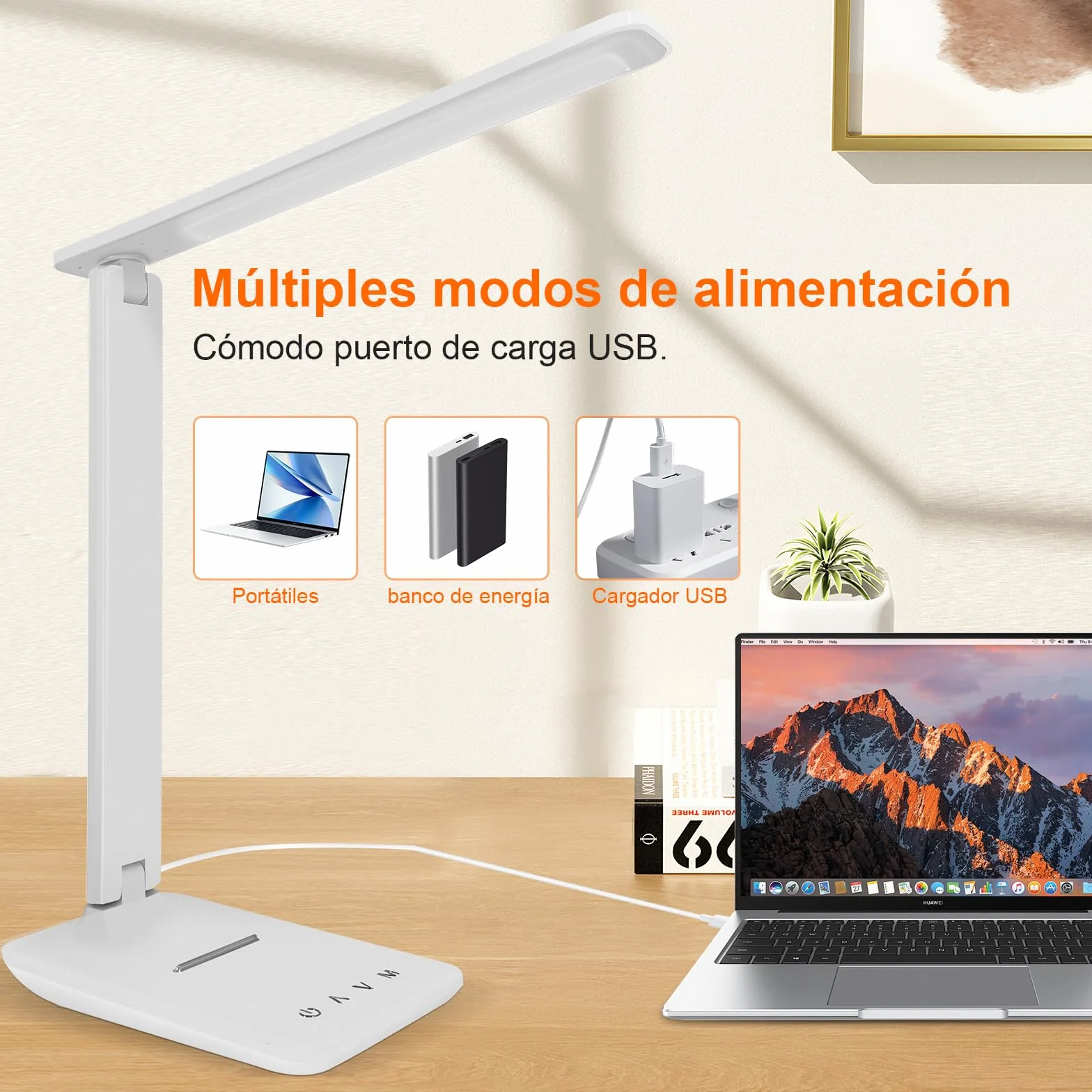 Lámpara LED Escritorio Flexo con Luz Nocturna Control Táctil Puerto USB 5 Niveles 5 Modos Blanco