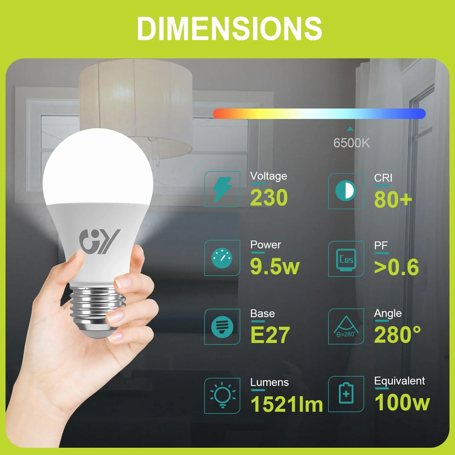 GY Bombillas LED E27 6500K 9,5W 1521 Lúmenes A60 No Regulable Caja de 2