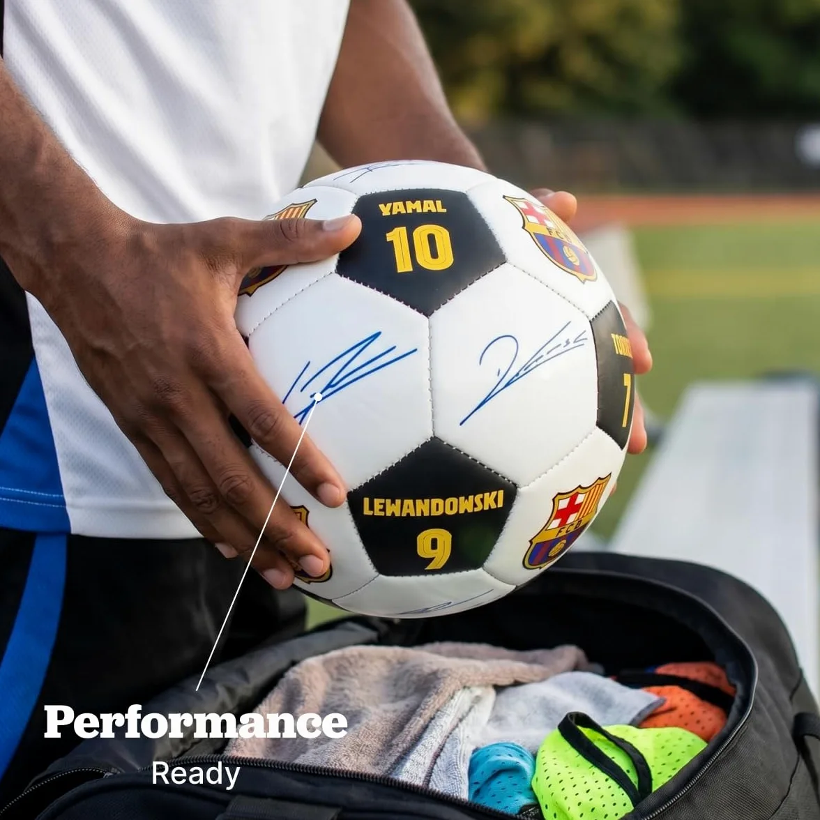 Maccabi Art Balón de fútbol oficial del FC Barcelona con firmas de jugador y números de jugador, talla 5