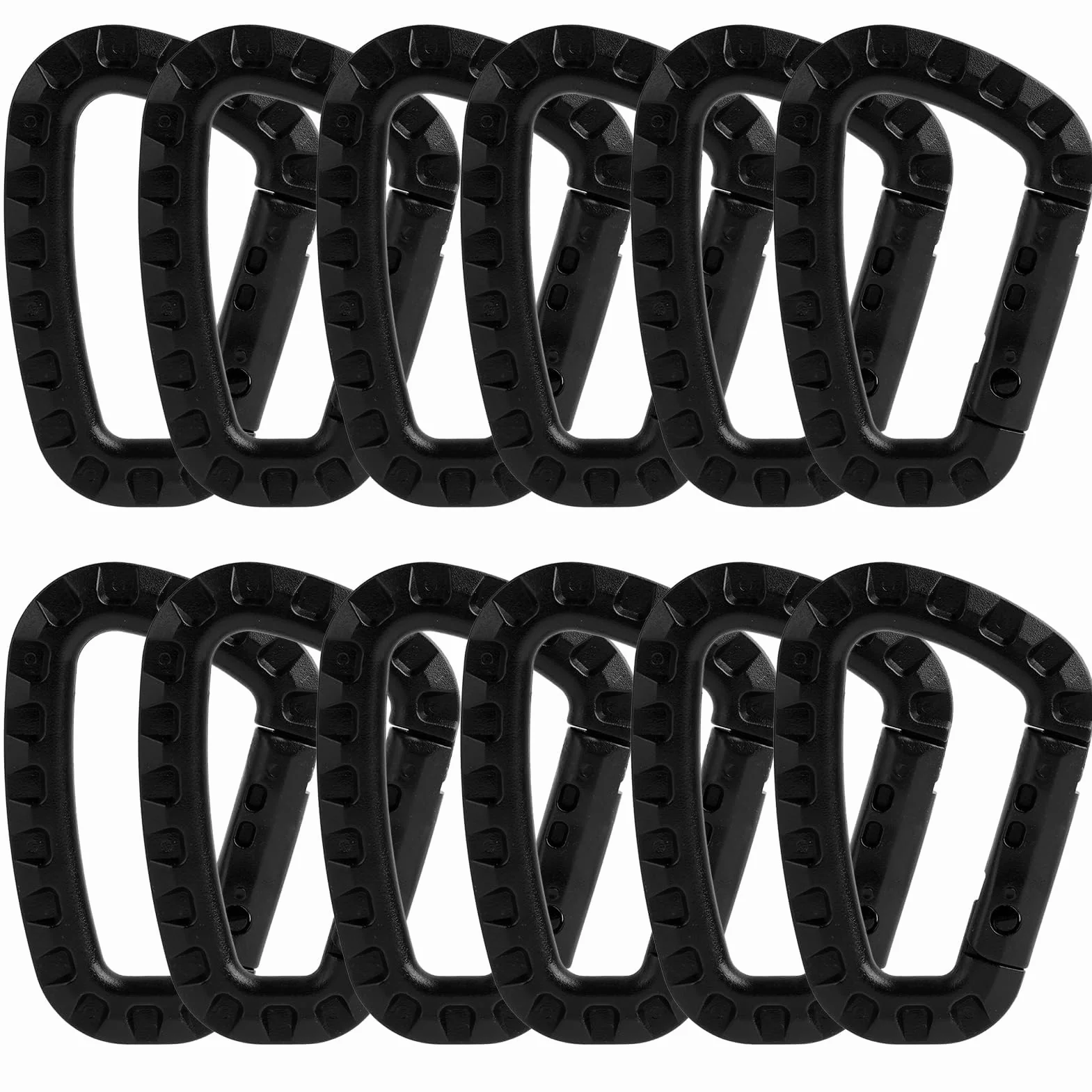 12 Piezas mosqueton Grande tactico Escalada, Carabiners, D Shape Carabiner Negro de plástico tamaño (8,3 cm x 5,5 cm), para Actividades al Aire Libre como Camping, Senderismo y Viajes
