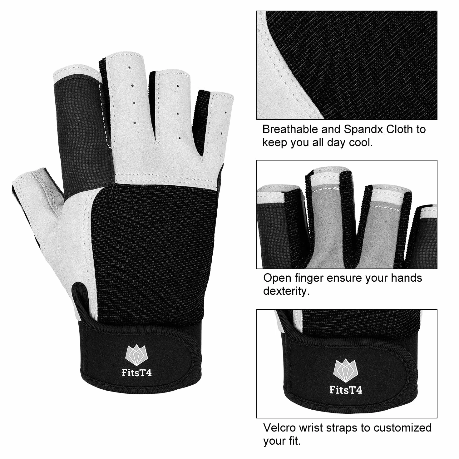 FitsT4 Sports Guantes de Vela con Dedos ¾ y Agarre Ideal para navegar, Yates, Deportes de Vela, Remo, Kayak, Pesca, Botes neumáticos, Deportes acuáticos con embarcaciones