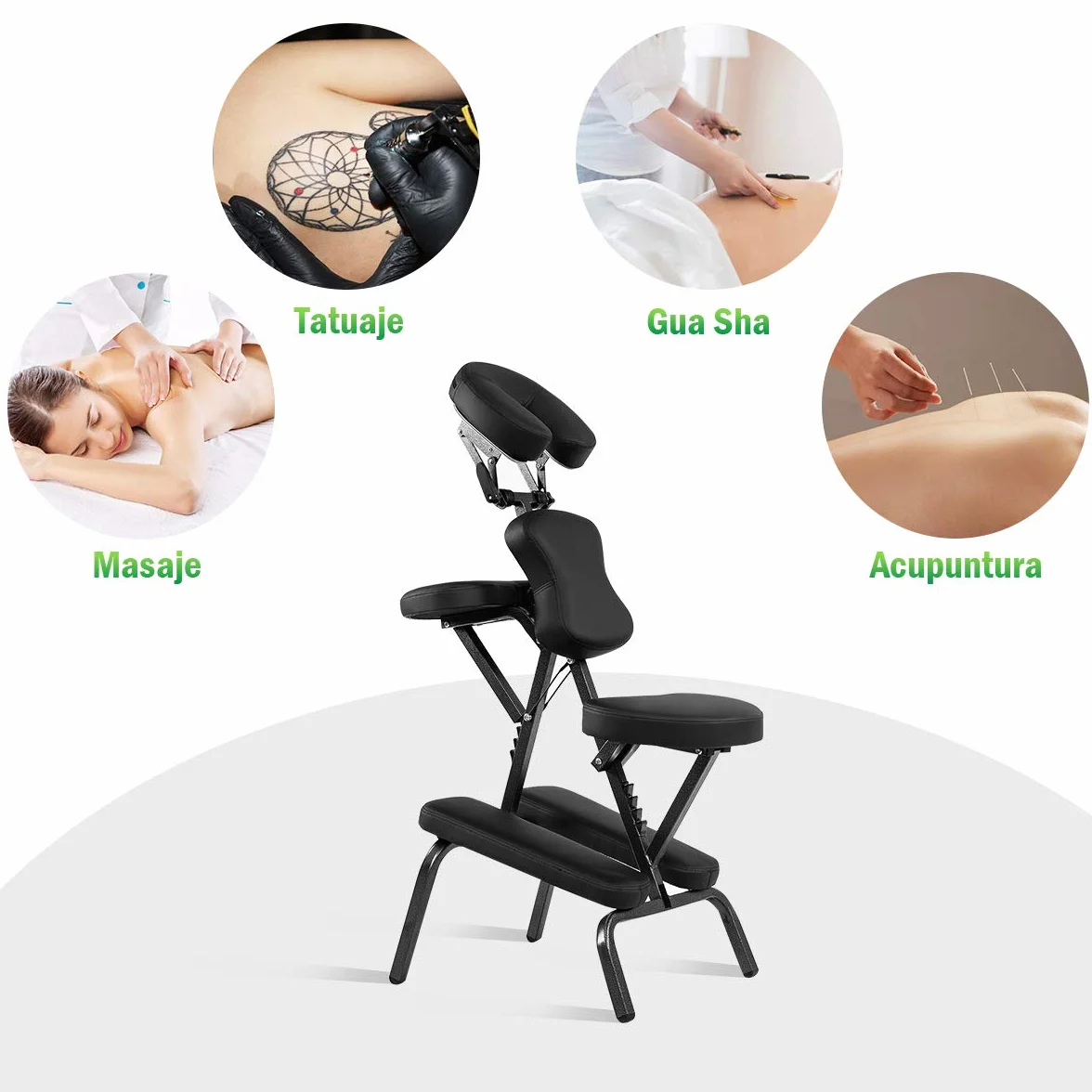 COSTWAY Silla de Masaje Plegable Altura Ajustable, Sillón de Tatuaje Portátil Negro