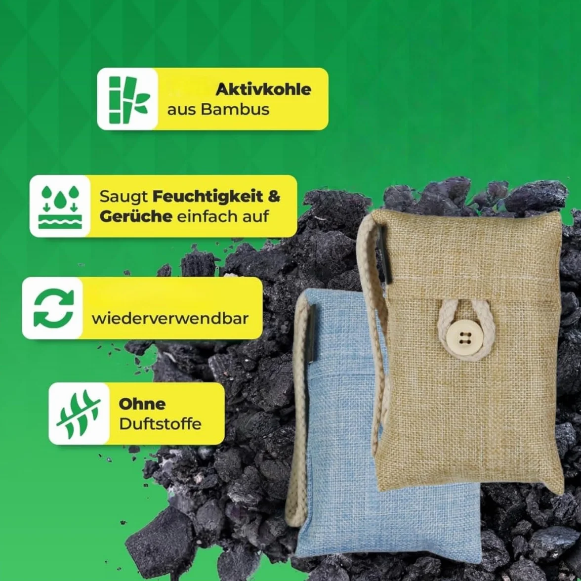 Bolsas de carbón activado 4 Piezas 100g Elimina los Olores Purificador Deshumidificador para Zapatos Coche