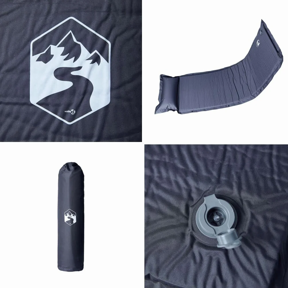 Colchoneta autoinflable con cojín gris, 195 x 64 x 4,5 cm, ultraligera e impermeable, esterilla aislante para dormir para camping, senderismo, exterior, trekking y viaje, compacta y plegable
