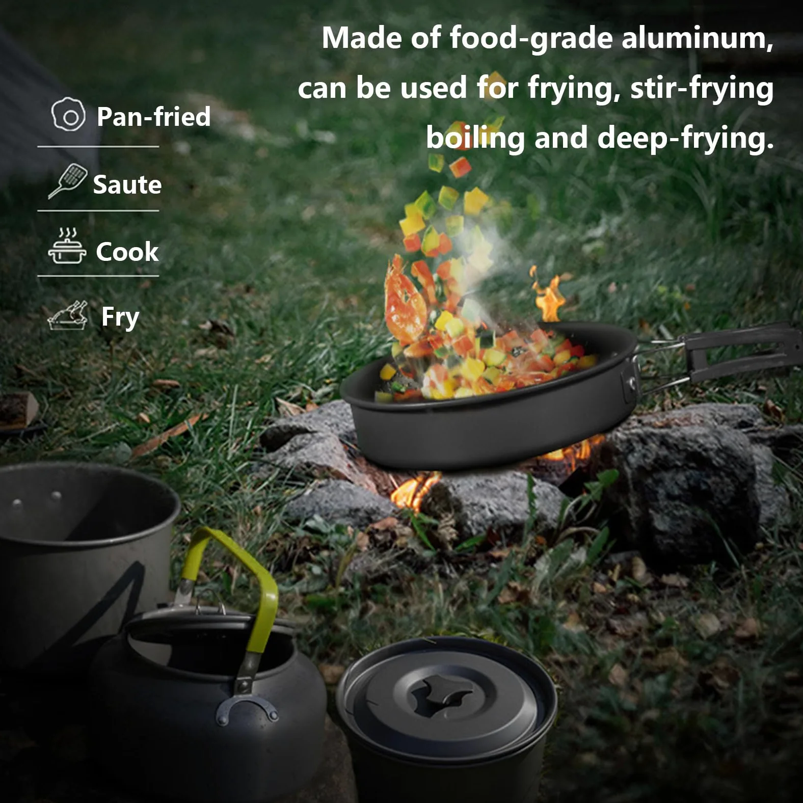 Kit De Utensilios De Cocina para Camping Kit Cocina Camping para 2-3 Personas Ollas De Aluminio Ligero Plegables con Cubiertos Plegables para Senderismo Acampada Picnic Excursión