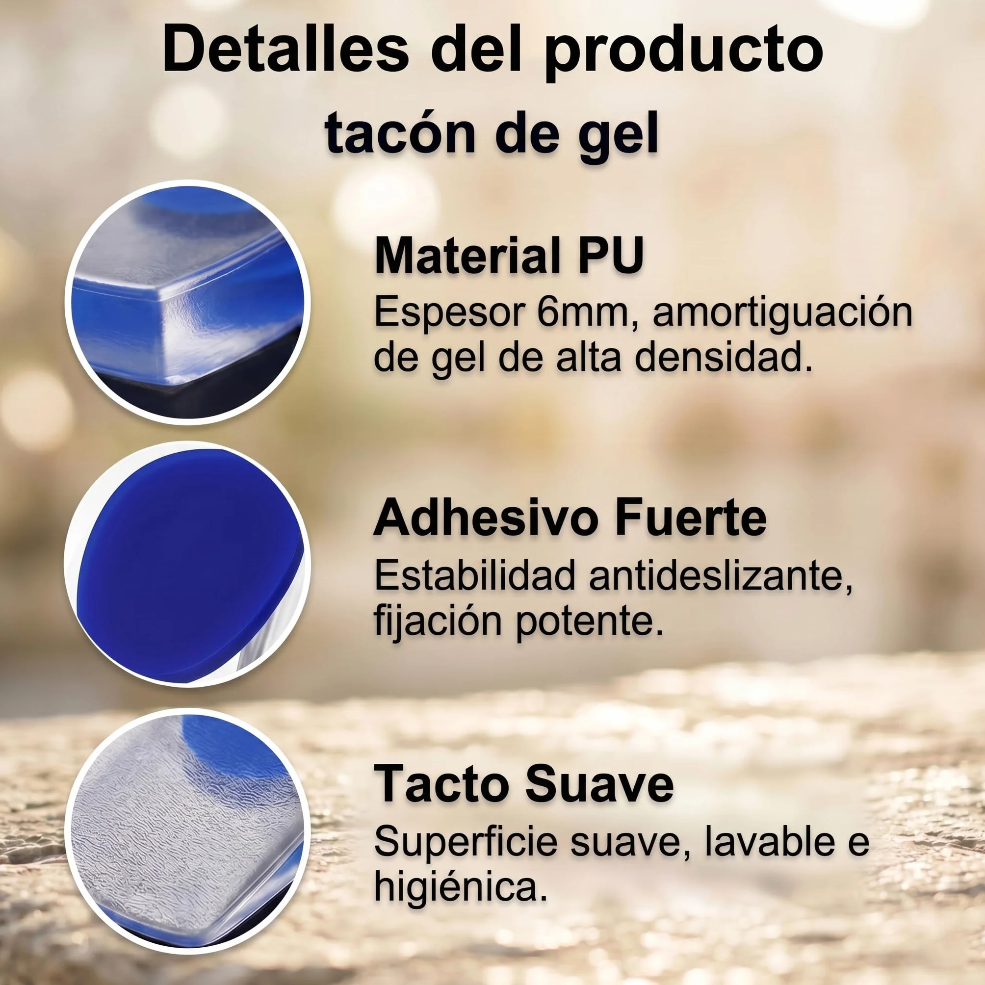 Taloneras Silicona PU Plantillas de Gel para Talón Anti-Dolor Fascitis Plantar Espolones Calcáneos Tamaño 39-45 Azul