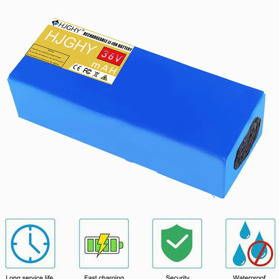 Paquete de baterías de Litio de 36 V y 15 Ah, 20 Ah, 25 Ah o 30 Ah con Cargador de 42 V y 2 A para Motor de Bicicleta o Patinete eléctrico de 1000 W.