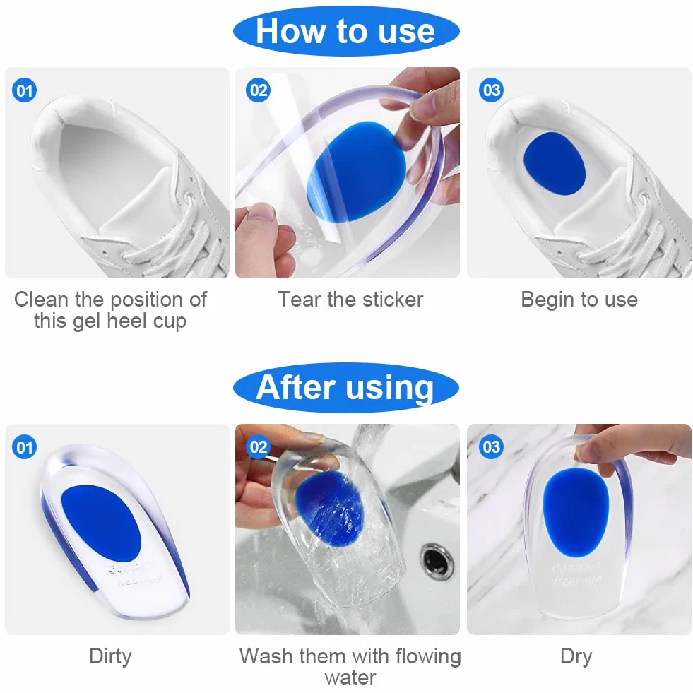 ACWOO Taloneras de Silicona, 2 Pares Plantillas de Talón Gel, Almohadillas para Fascitis Plantar, Reducir Golpes y Aliviar Dolor (S)