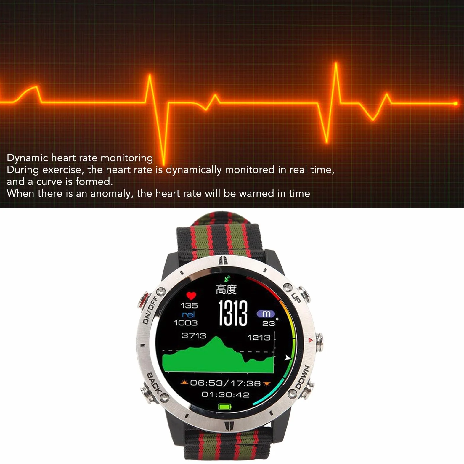 SIXRUN Reloj Inteligente Deportivo, Reloj Inteligente para Hombre Fabricado en Acero Inoxidable y Nylon, 4.0 con App para Montañismo