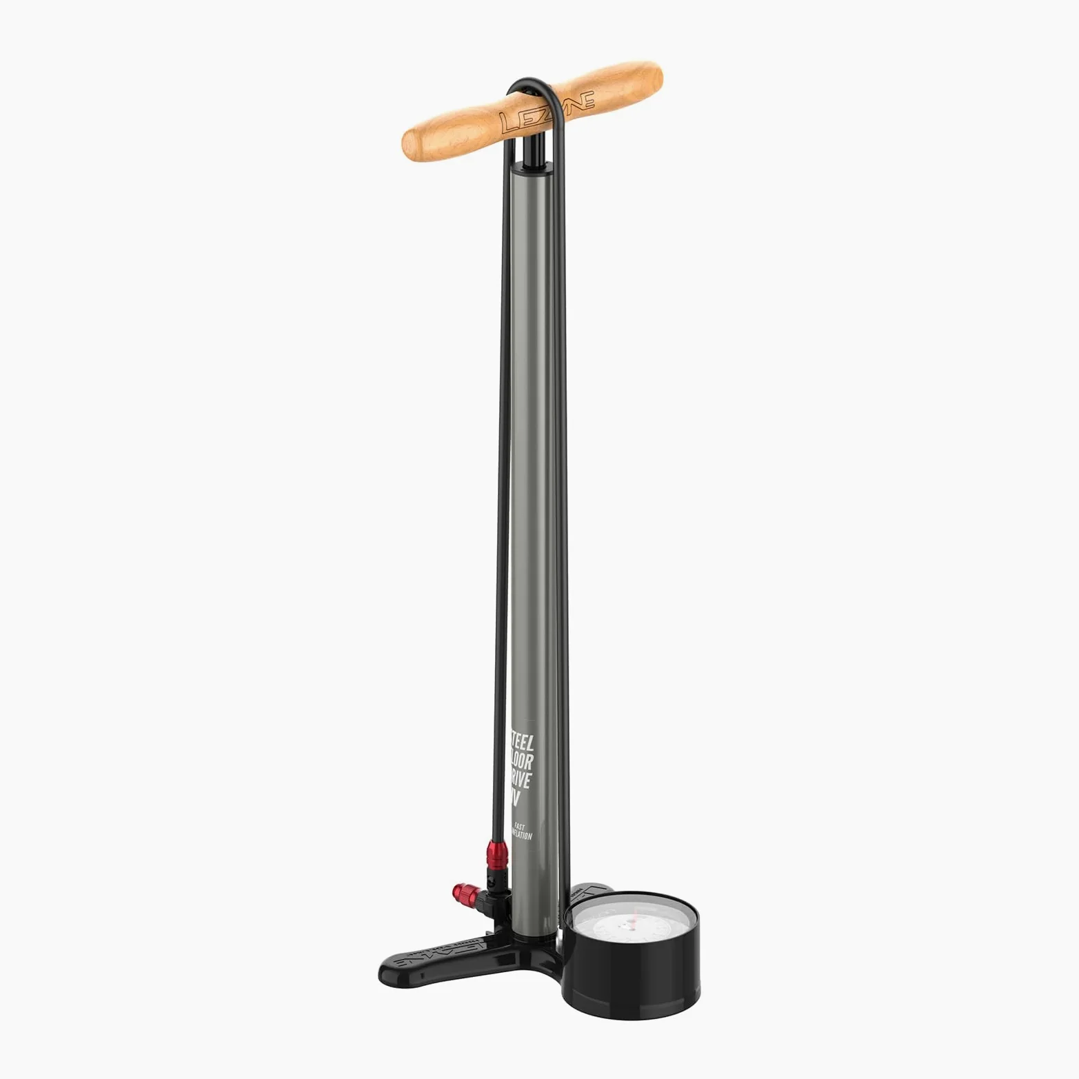 LEZYNE Bomba de suelo de acero HV 3.5 de alto volumen para bicicleta con indicador analógico preciso de 3.5 pulgadas, bomba de aire duradera de 100 PSI para bicicletas de montaña/grava, portabrocas