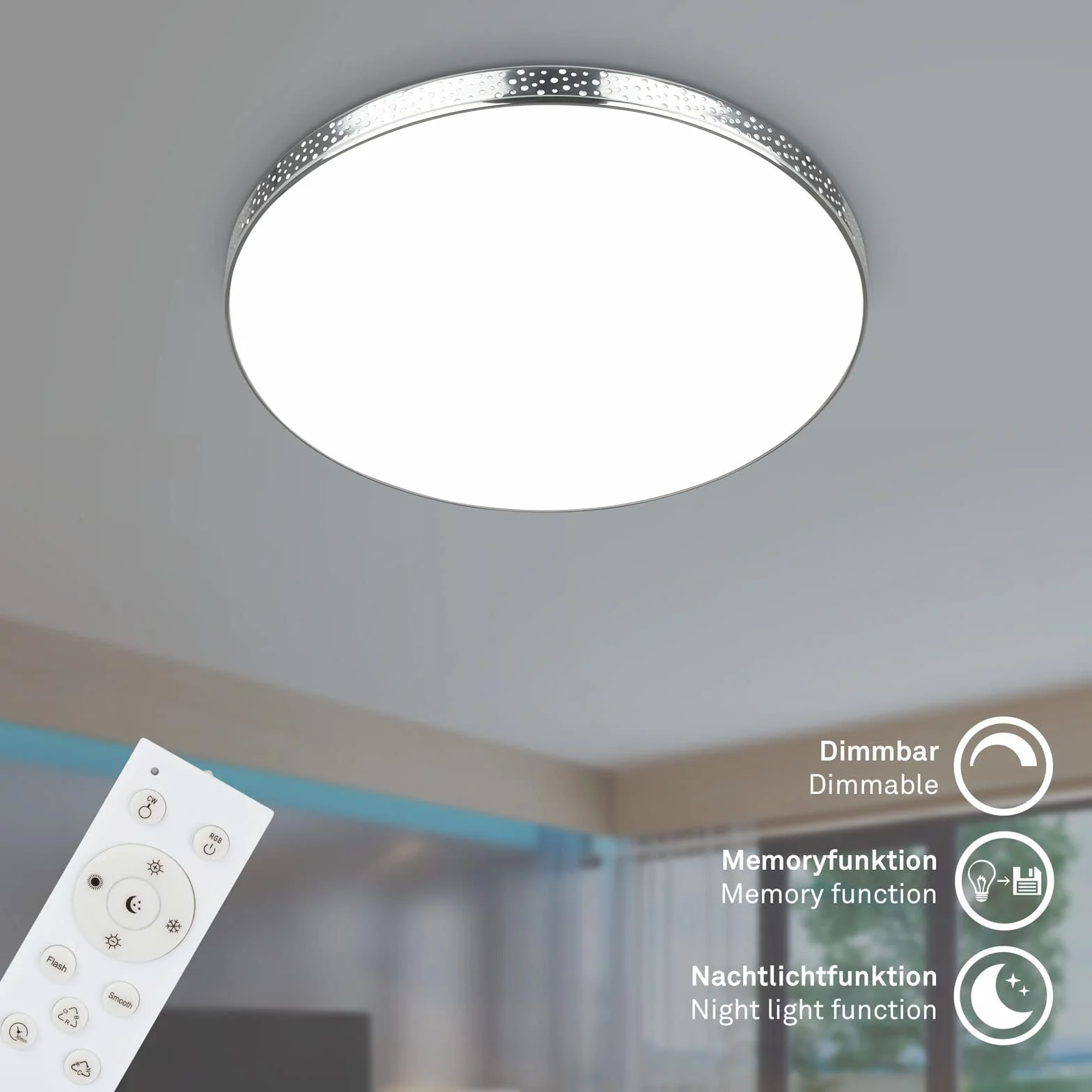 BRILONER Lámpara LED techo efecto brillo baño RGB IP44 temperatura color regulable cromo 355x65 mm