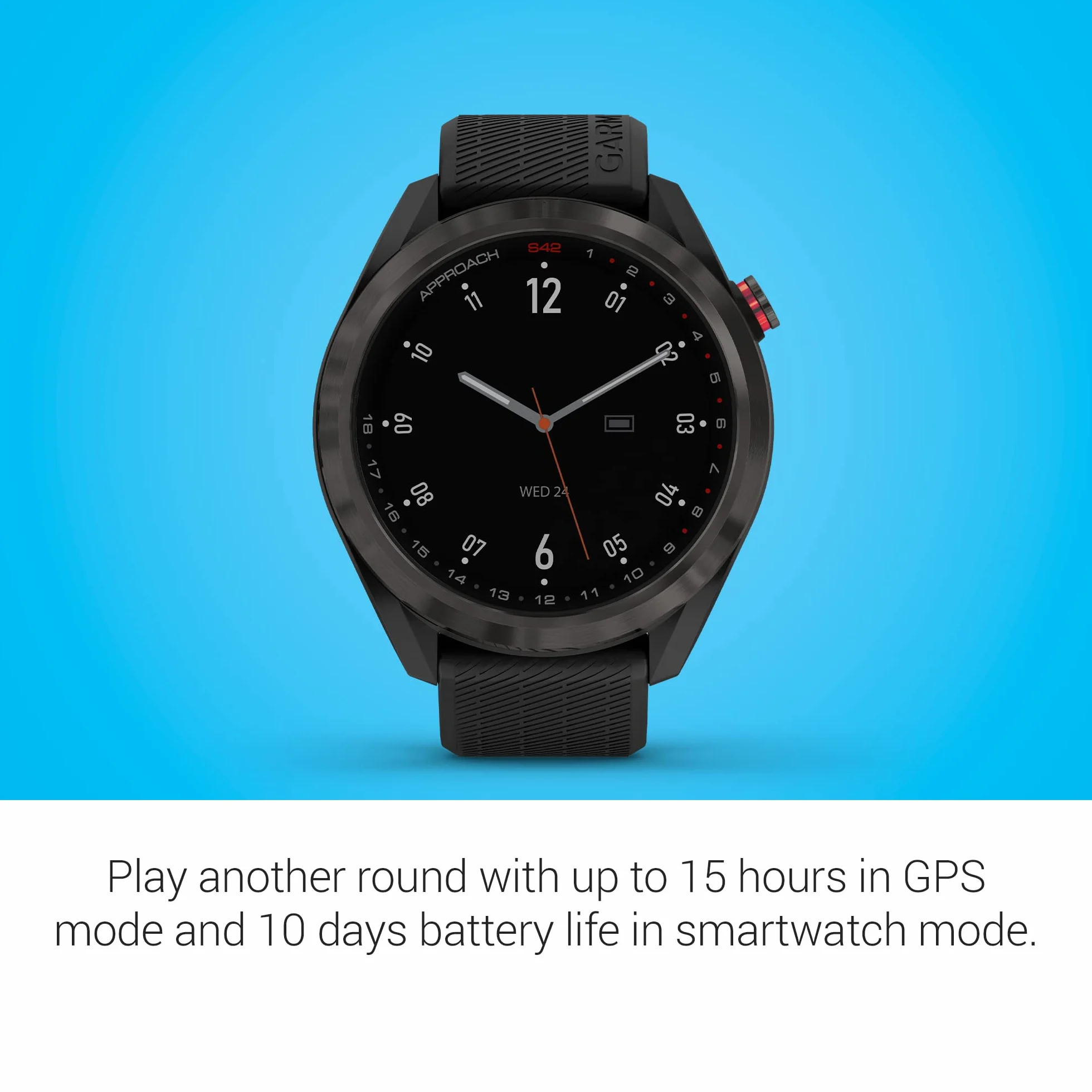 Garmin Approach S42, GPS Golf Smartwatch, Lightweight with 1.2" Touchscreen, 42k+ Preloaded Courses, Gunmetal Ceramic Bezel and Black Silicone Band, 010-02572-10