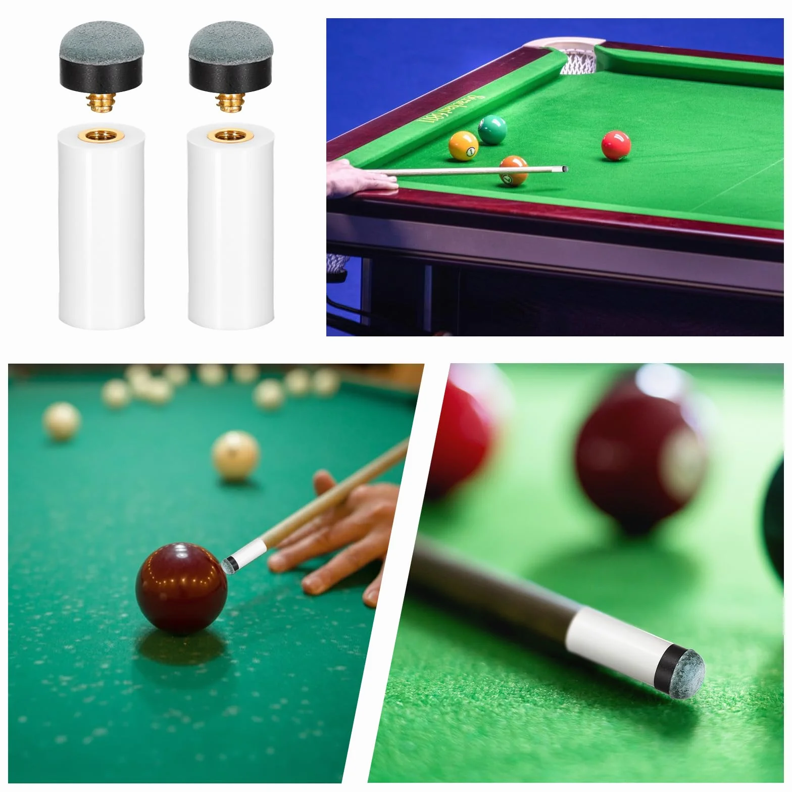 Puntas de palo de billar, 12 juegos de puntas de taco de billar de repuesto con piscinas blancas, casquillos grises, atornillables, punta de taco de 12 mm