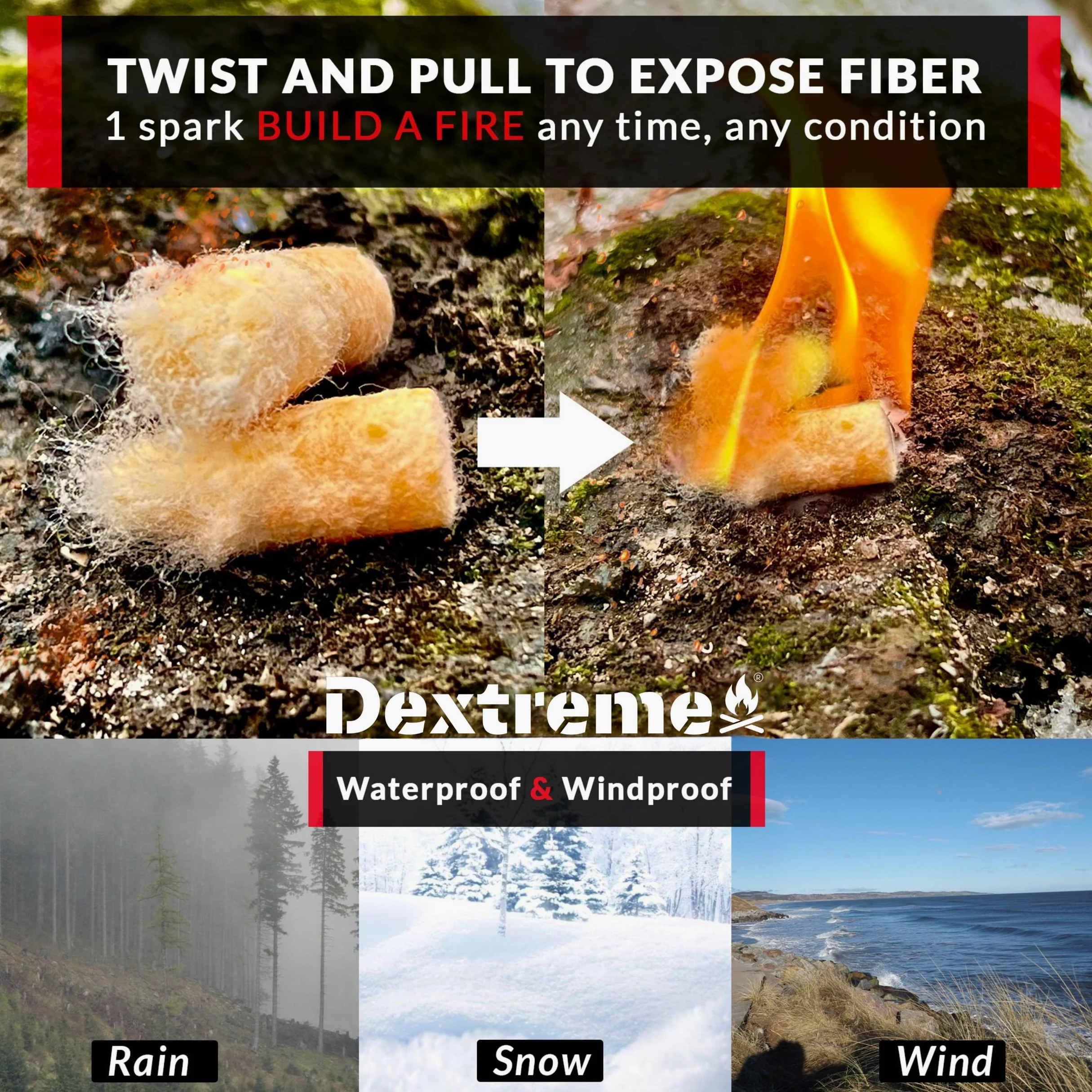 Dextreme Tapones para Incendios (50 enchufes) Impermeables para fogatas, emergencias, Supervivencia, hogueras, Parrillas | Puede encender más de 50 Incendios | Quemadura de más de 5 Minutos | Todo