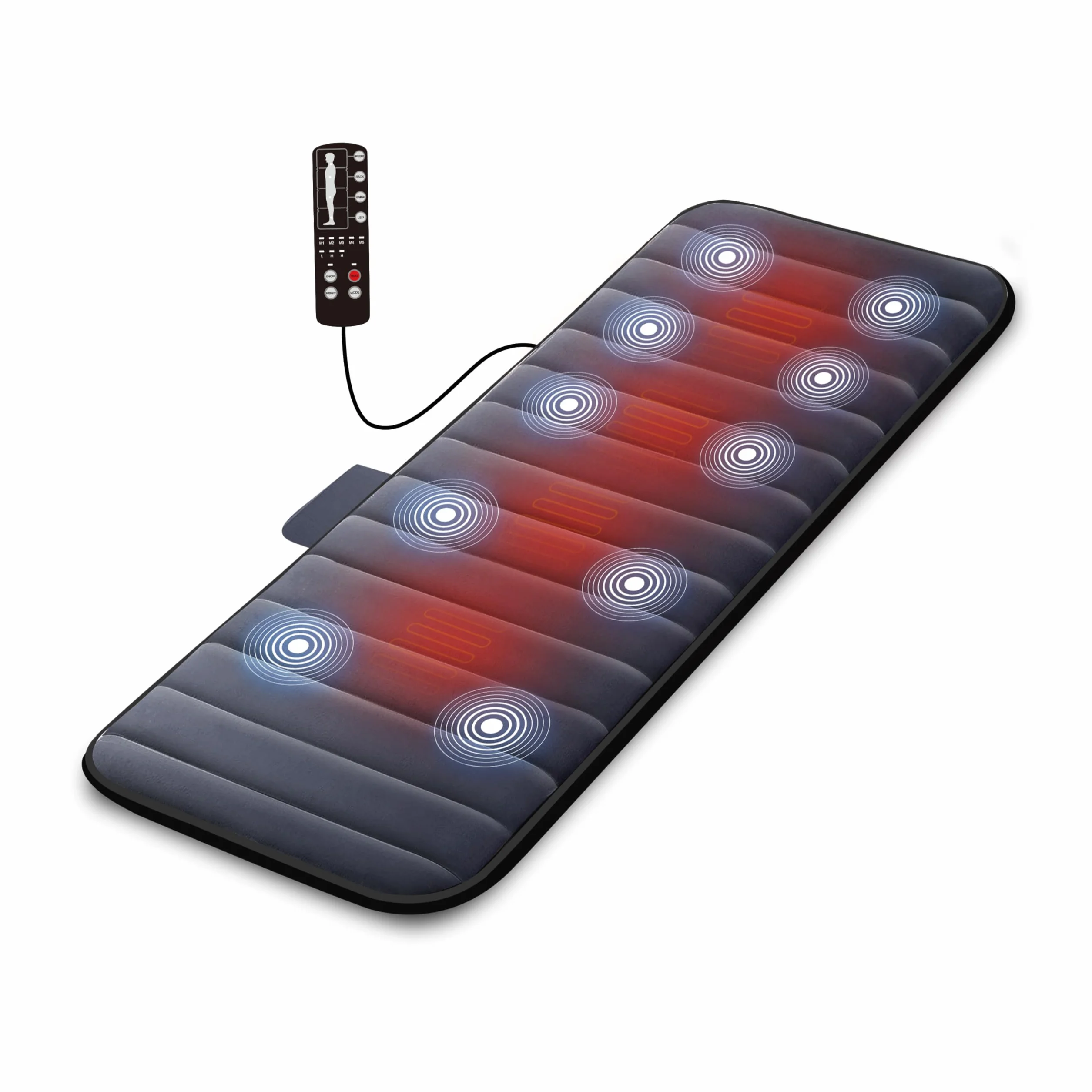 COMFIER Colchón de Masaje Eléctrico 10 Motores Vibrantes Almohadilla Térmica 2 Terapias Apagado Automático
