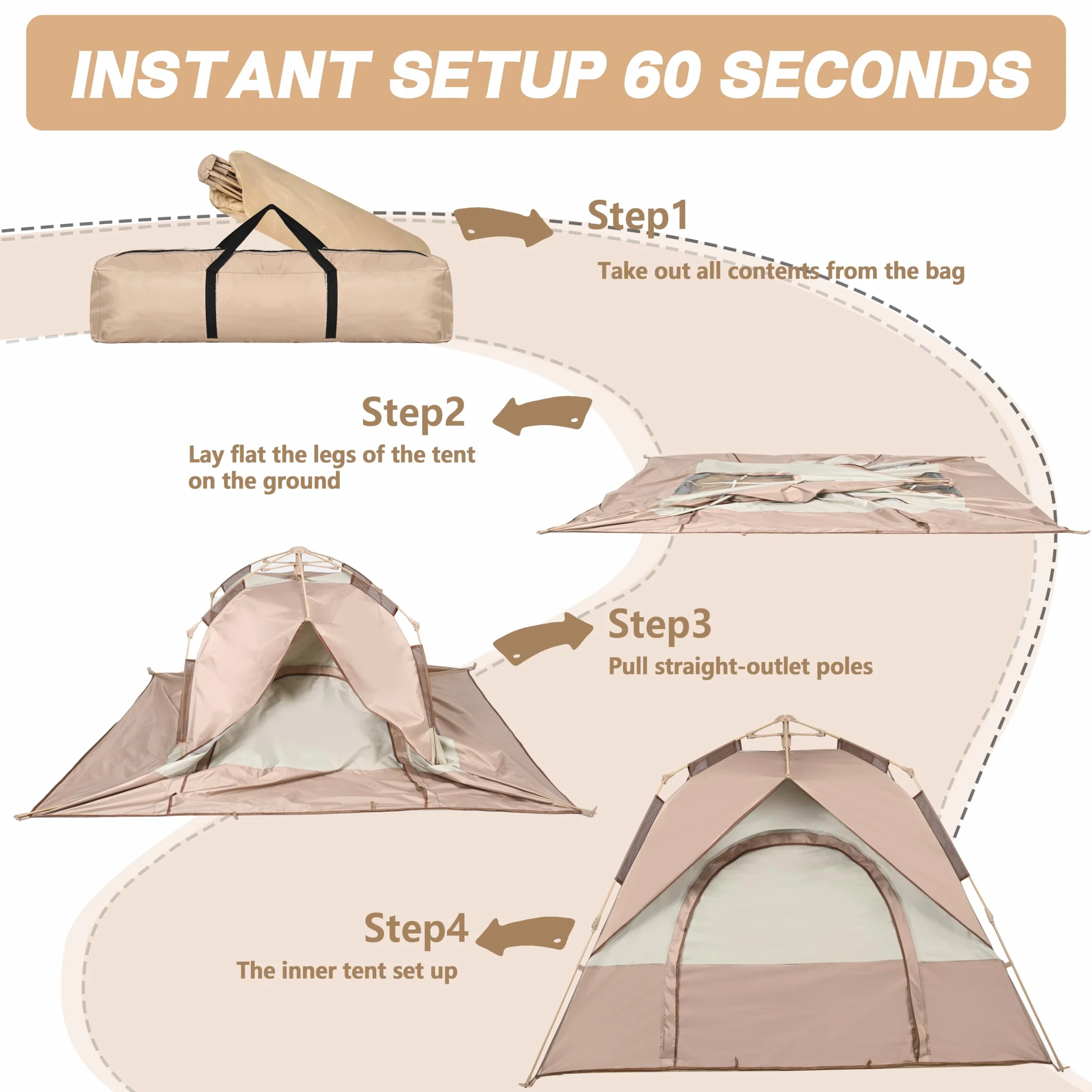 Tienda de campaña automática para 2 a 6 personas para 4 estaciones, impermeable y resistente al viento, tienda de campaña con puerta y ventana para acampar familiar al aire libre, senderismo, caza