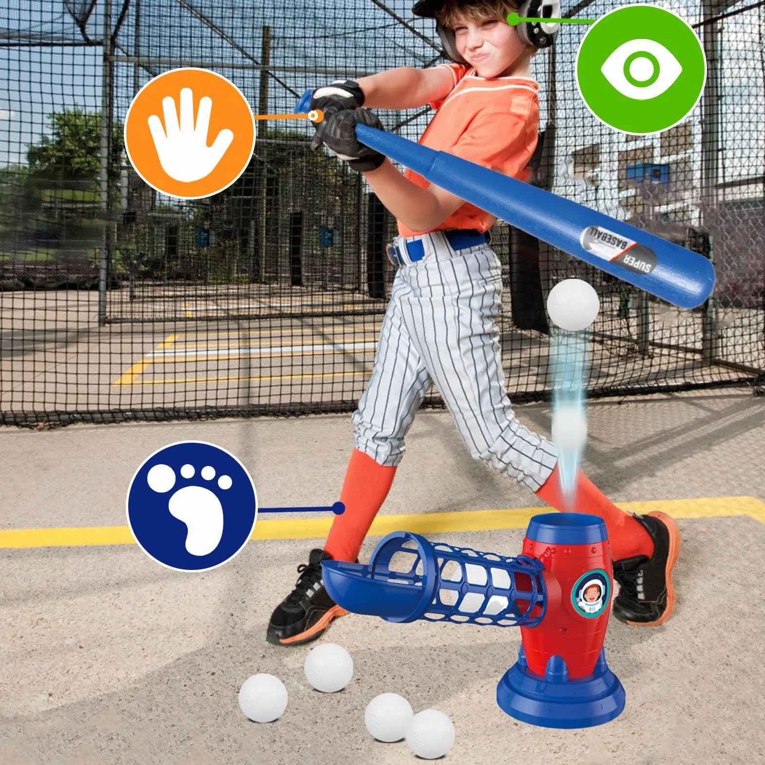 Máquinas de lanzamiento para el béisbol juvenil - Toy Baseball Set con pelotas | Juego de deportes al aire libre para niños y niñas, entrenador automático de máquina de bolas para niños de 3 a 8 años,