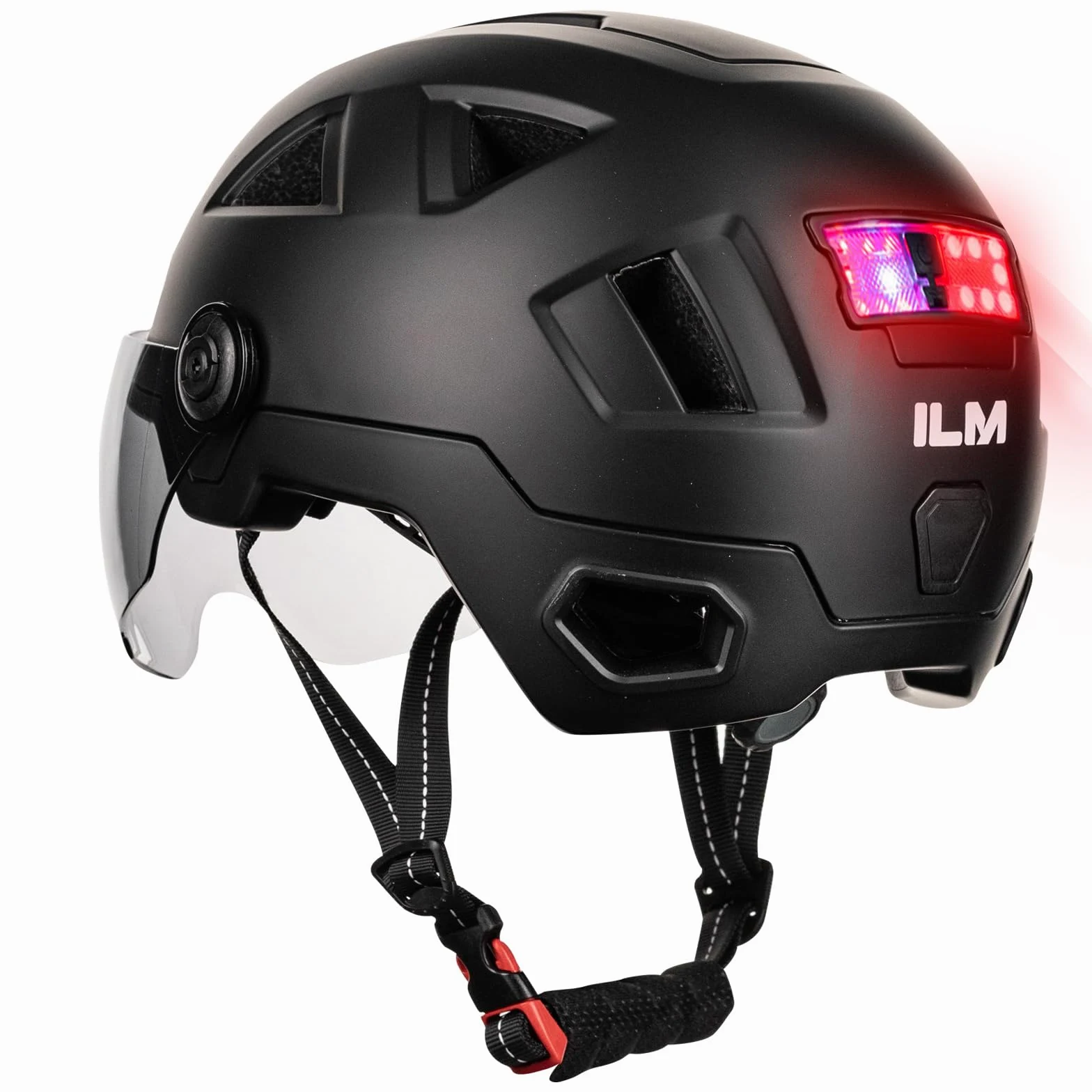 ILM Casco Patinete Electrico Adulto Casco Bicicleta Homologado NTA-8776 CPSC CE con Luz LED Intermitentes & Freno con Visera para Hombre Mujer Modelo E3-12LS,Negro Mate,XXL