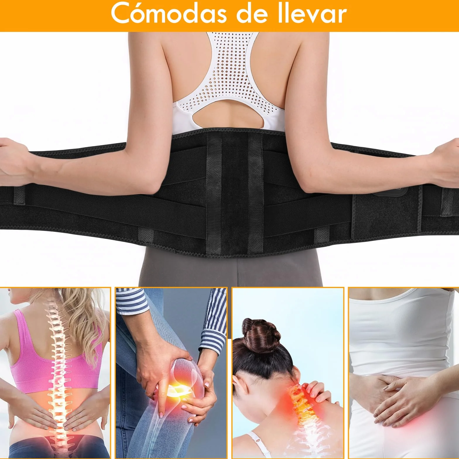 Almohadilla Eléctrica Lumbar, 16000mAh Manta Eléctrica Para Cintura Inalámbrica con 3 Modos De Calefacción Rápida y Masaje, Apagado Automático, para Espalda, Cuello, Hombros y Vientre (Negro)
