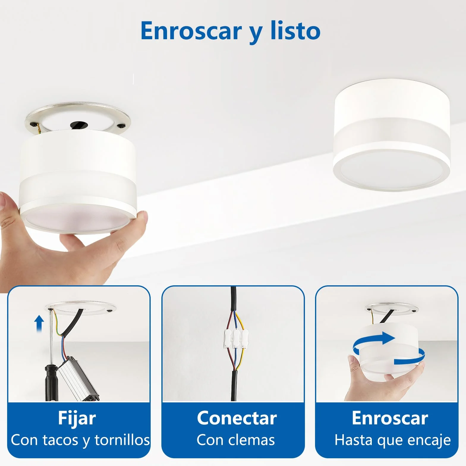 ZIZZLER Focos Blanco Superficie Aplique Techo LED Cilíndrico IP44 12W 10cm