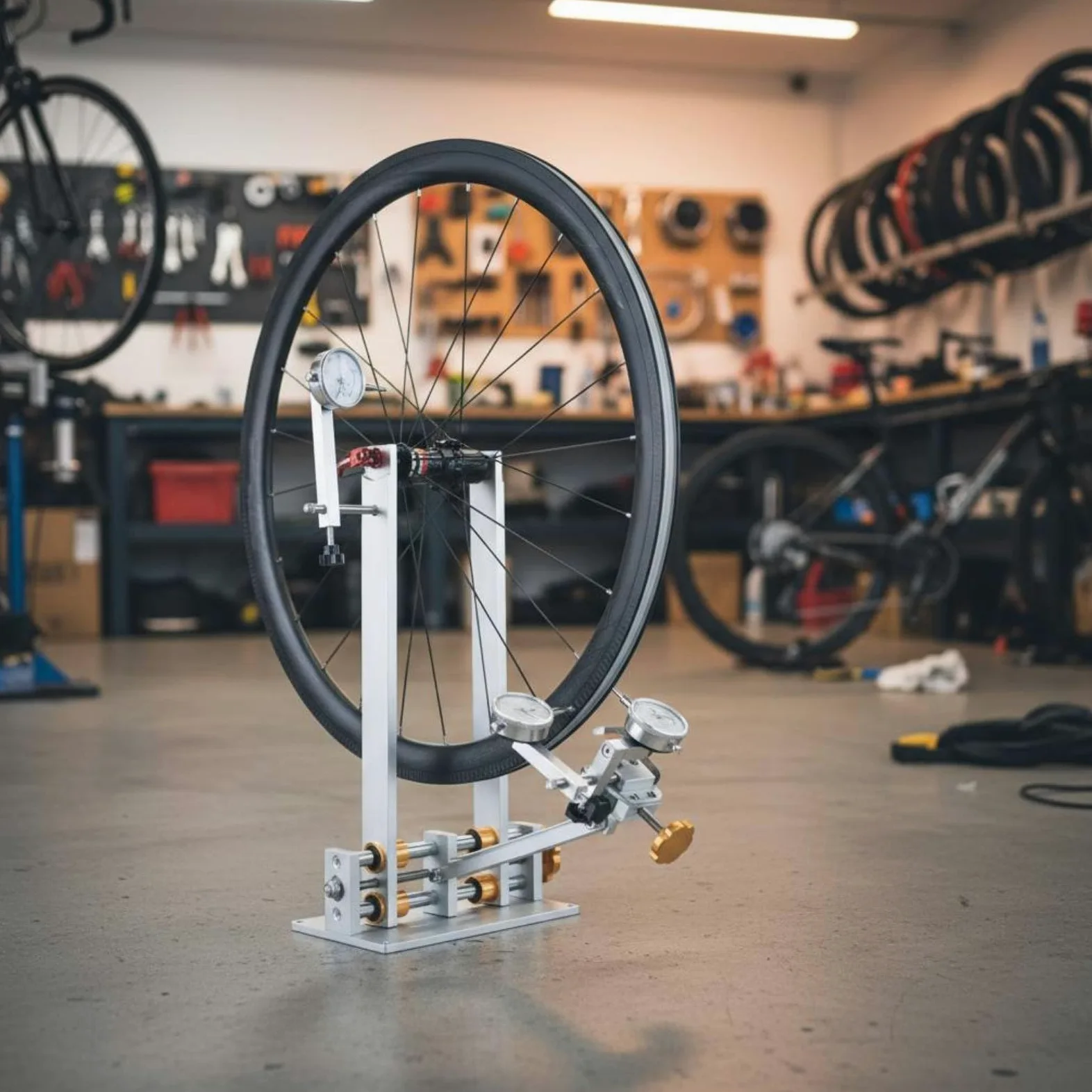 Base para Bicicleta Soporte de Rueda Herramienta de Truing Material Aluminio Compatible con Diversos Tipos de Bicicletas para Taller y Hogar , Rojo