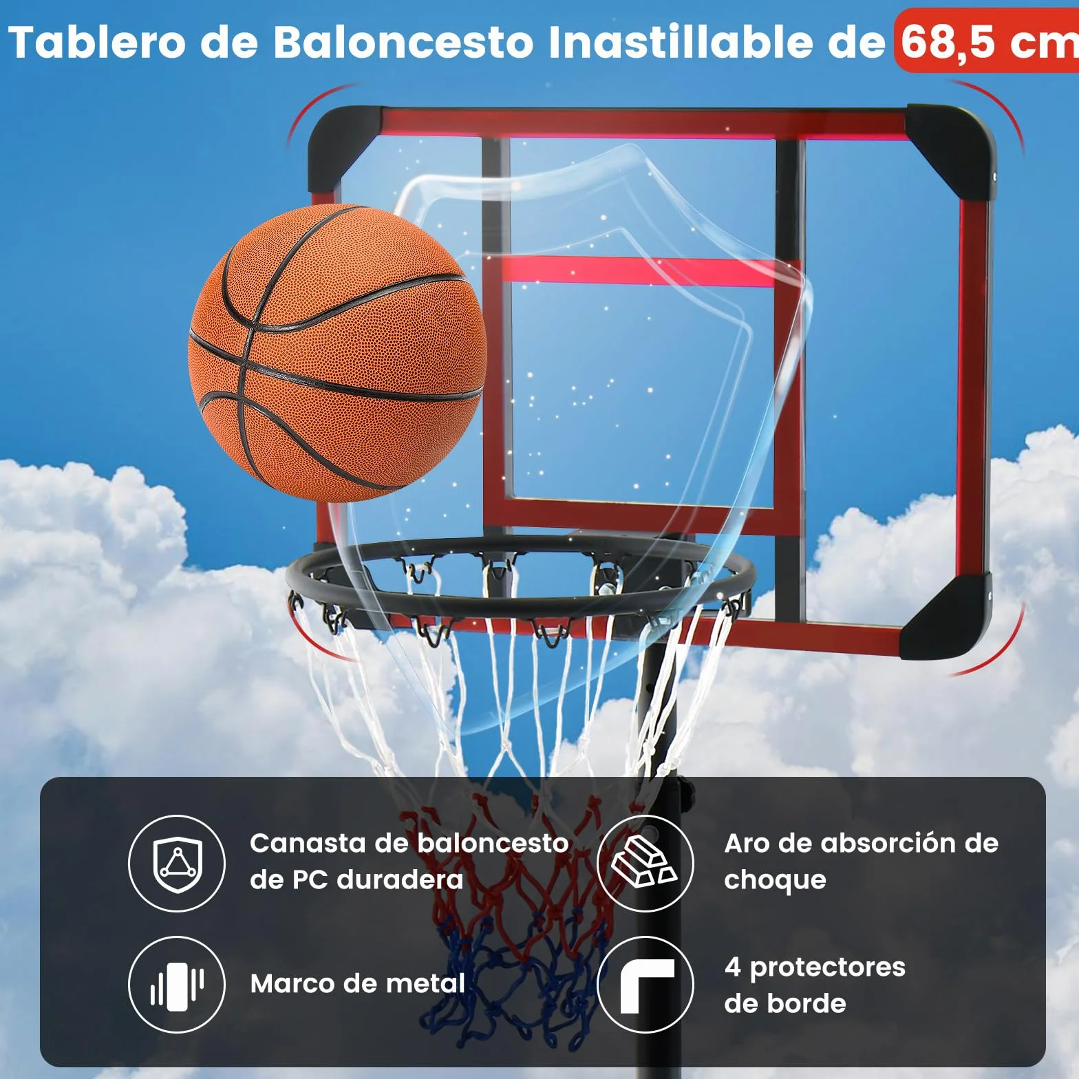 COSTWAY Canasta de Baloncesto Altura Ajustable 193-248 cm Rellenable de Arena y Agua Móvil con Ruedas Portátil PC Interior Exterior