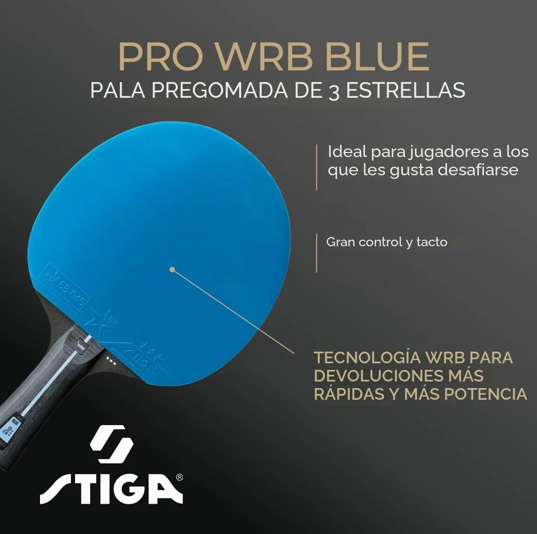 STIGA Raqueta de Ping Pong Pro WRB Blue Edition Pala Tenis Mesa 3 Estrellas Goma Azul