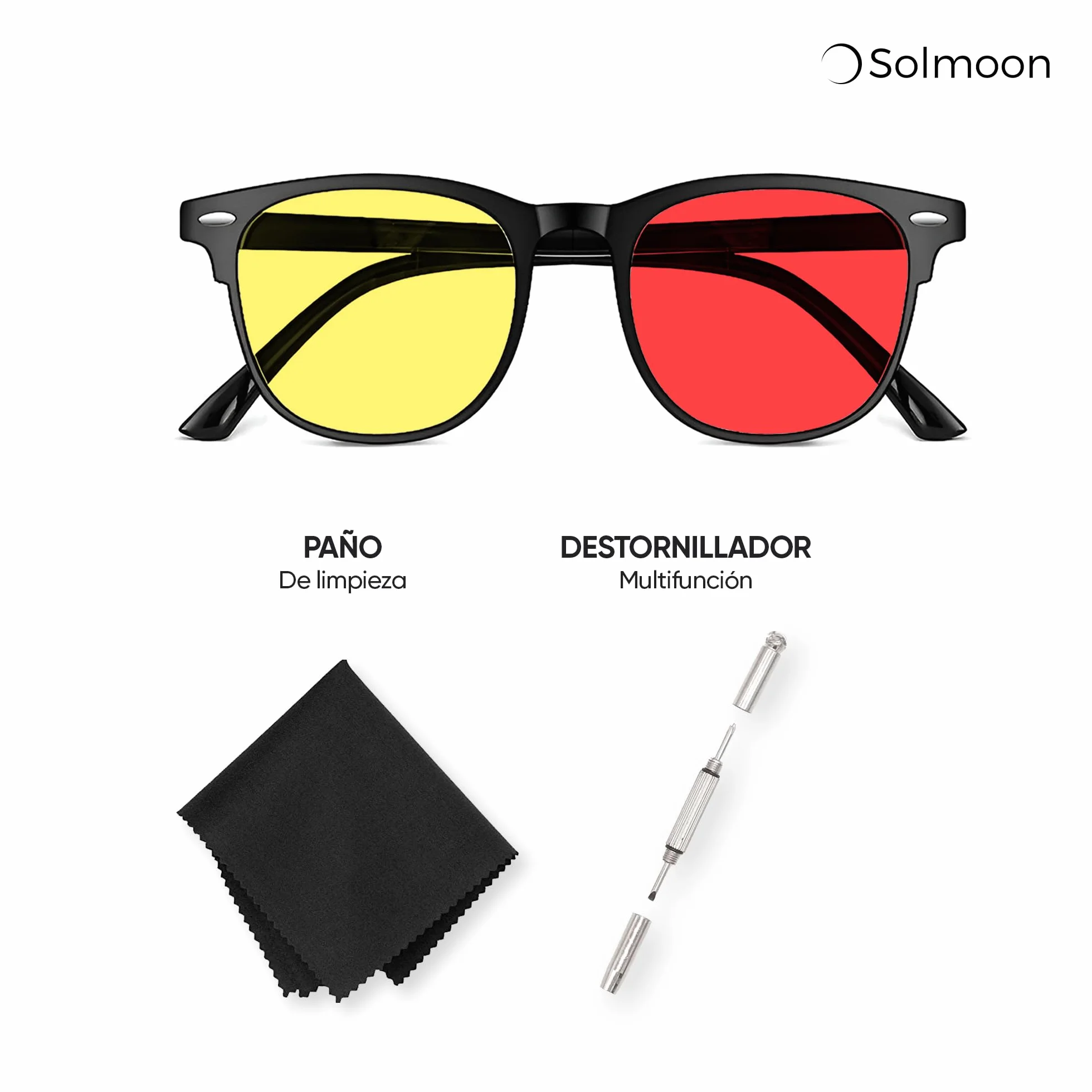 Solmoon Gafas Luz Azul Set 2 Gafas Focus Amarilla Sleep Roja Sistema Circadiano 24H Lentes Tritan™ BPA Free Circalens™