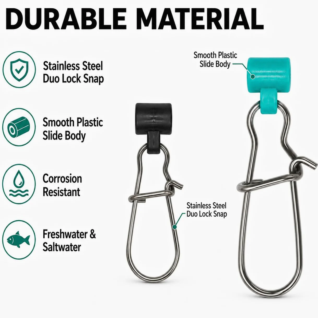 30 toboganes de plomos para pesca, deslizadores de peso de pesca con broches de doble bloqueo, conectores deslizantes de plomero resistentes para aparejos de bagre, pesca de surf, aparejos de