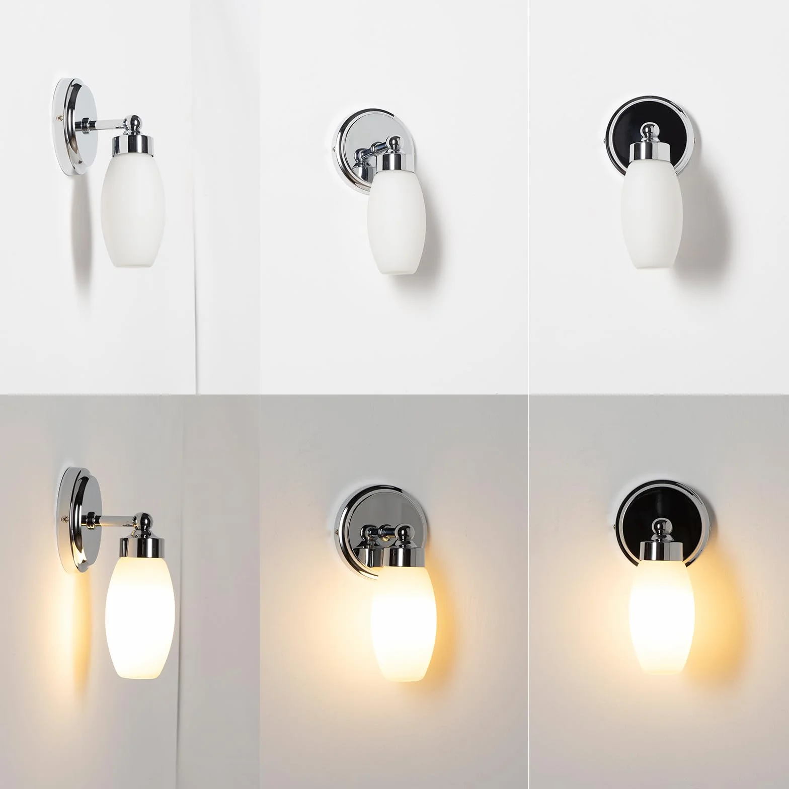 Alpinaluz Aplique de pared baño E14 base metálica cromada pantalla cristal blanca mate IP44