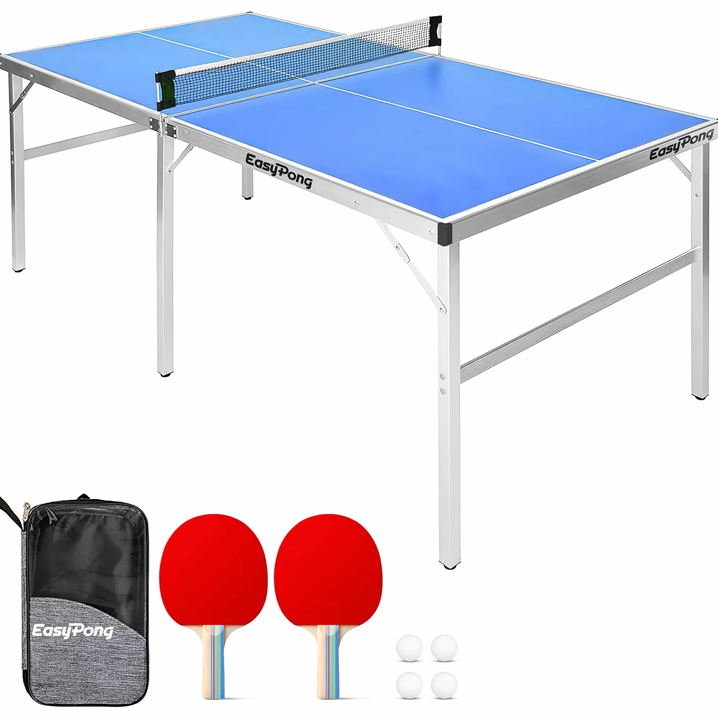 Mesa de Ping Pong Azul Original Cup EasyPong 182x91cm Fácil de Transportar Exterior Interior 2 Raquetas 4 Pelotas Tenis de Mesa