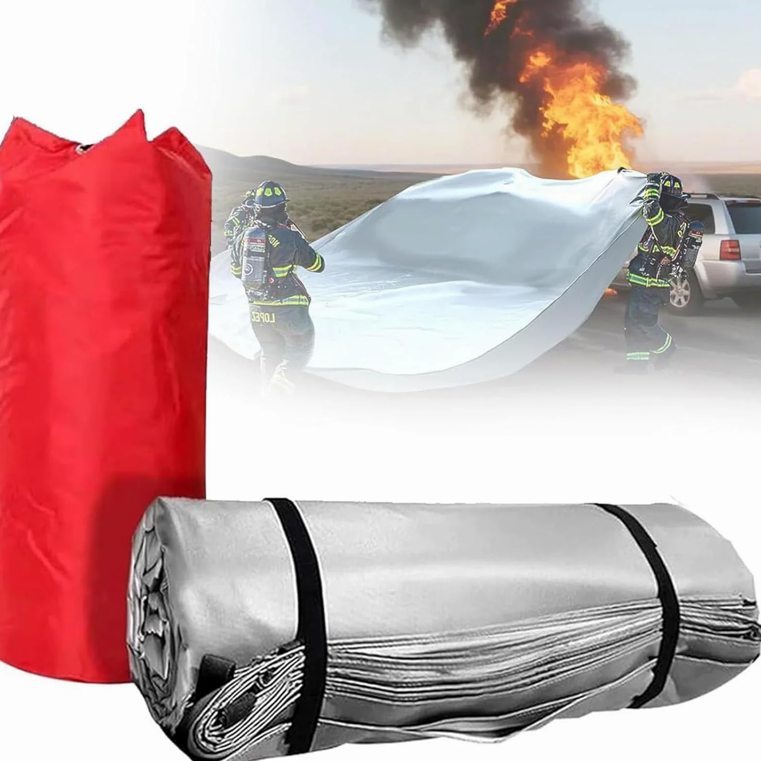 Manta ignífuga vehículos eléctricos,Mantas ignífugas Silicona vehículos Gas,Manta Reutilizable Emergencia extinción Incendios 1100 °C,Mantas Supervivencia seguras,para Incendios 6x6m
