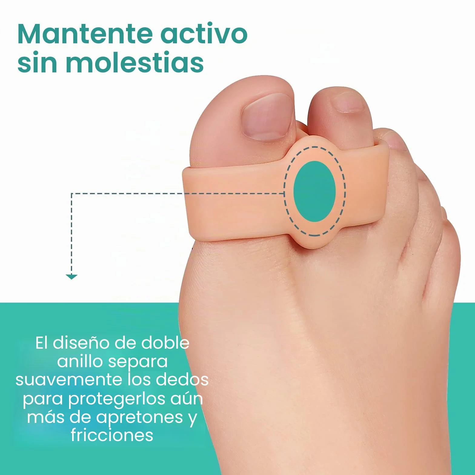 Separadores de dedos grandes Welnove 12 unidades con 2 trabillas para dedos superpuestos beige