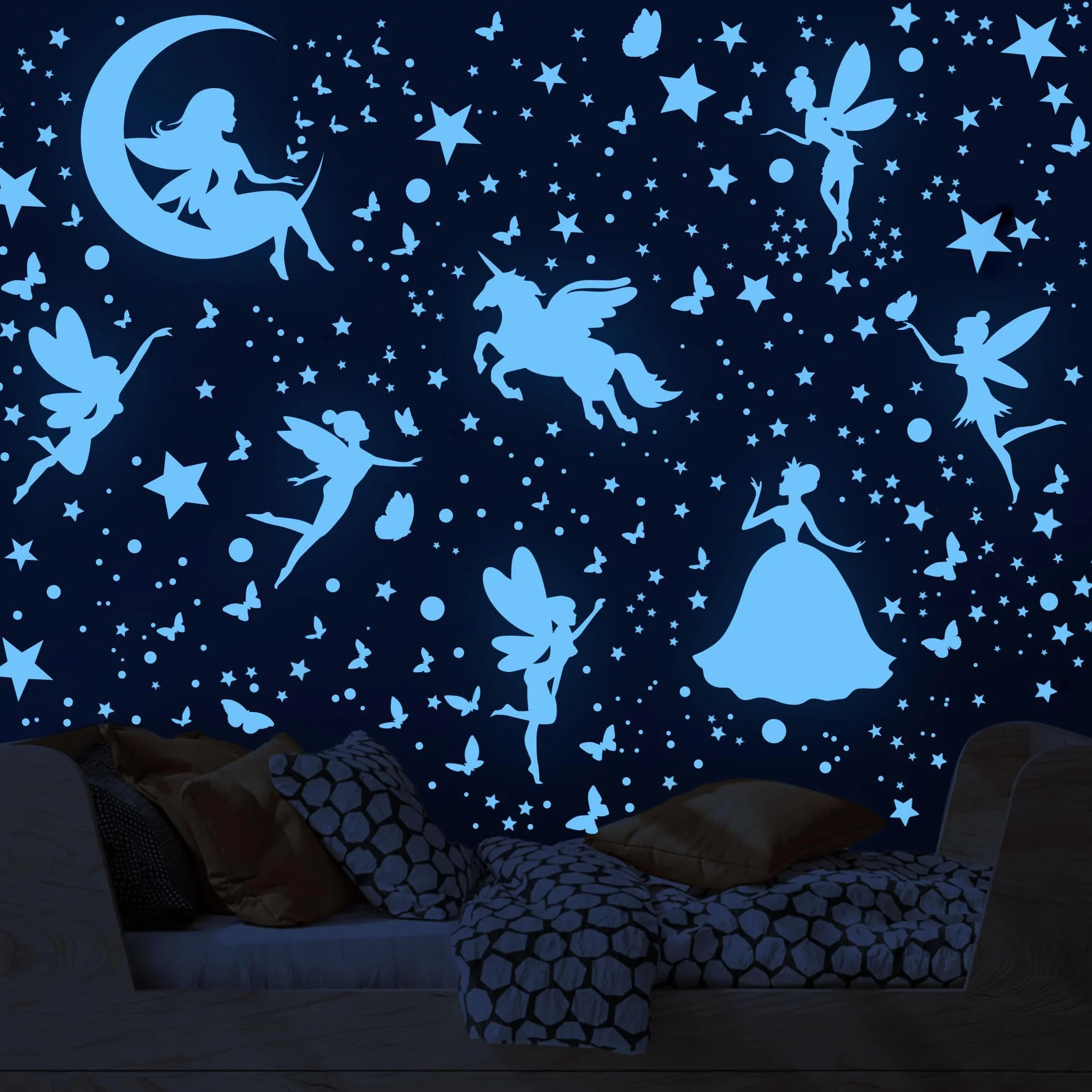 Estrellas Fluorescentes para Techo Pegatinas Pared Unicornio Hadas Luminosos 470PCS